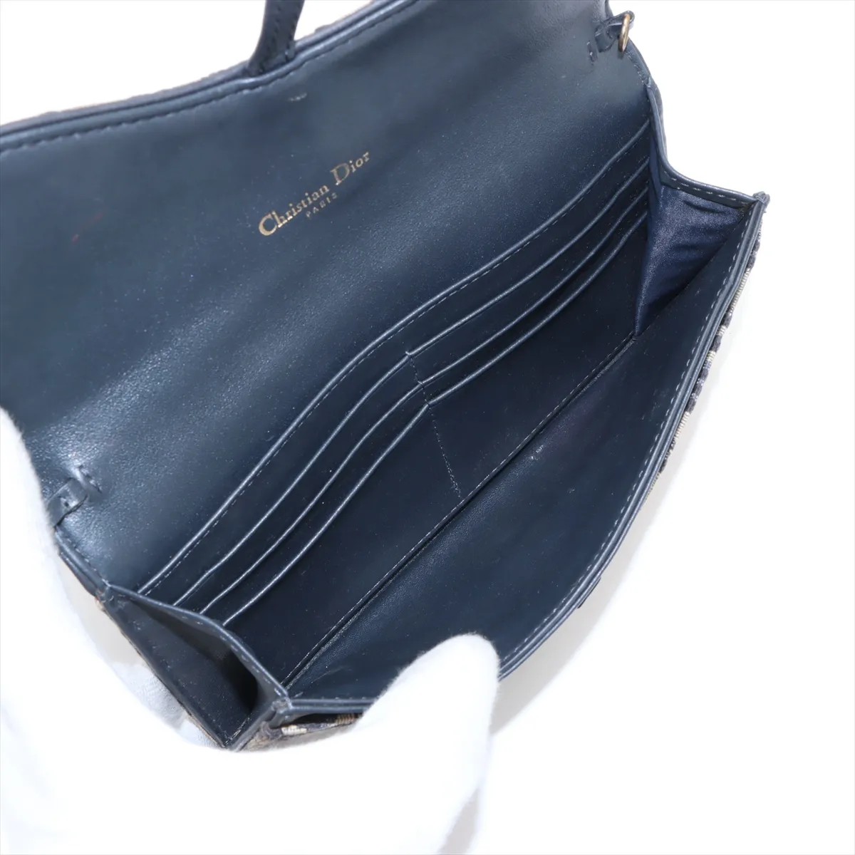 Oblique Canvas x Leather Chain Wallet Navy — view 6