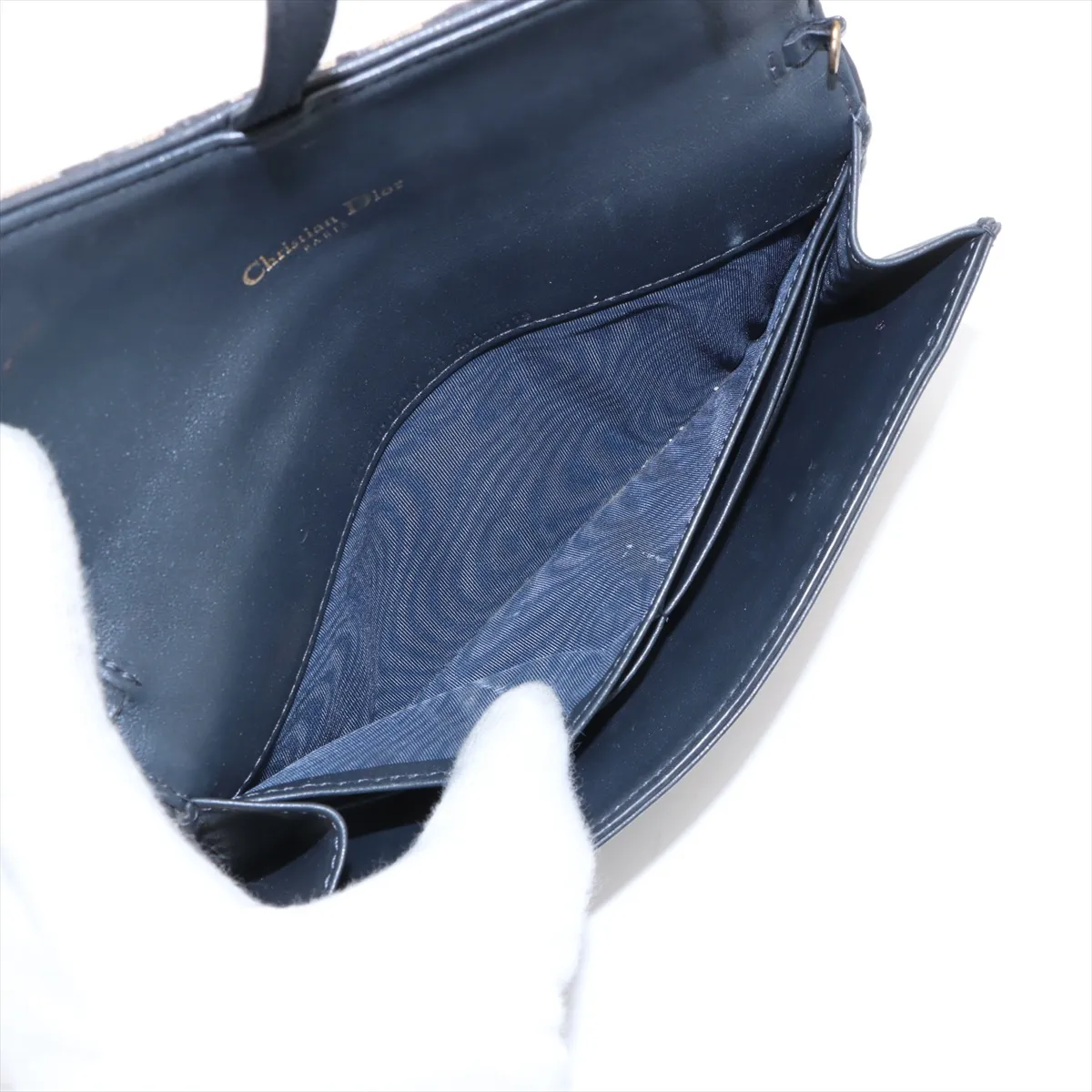 Oblique Canvas x Leather Chain Wallet Navy — view 7
