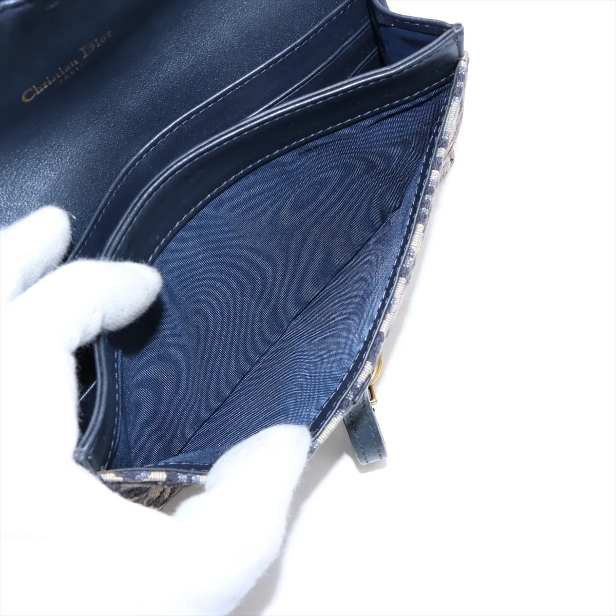 Oblique Canvas x Leather Chain Wallet Navy — view 8