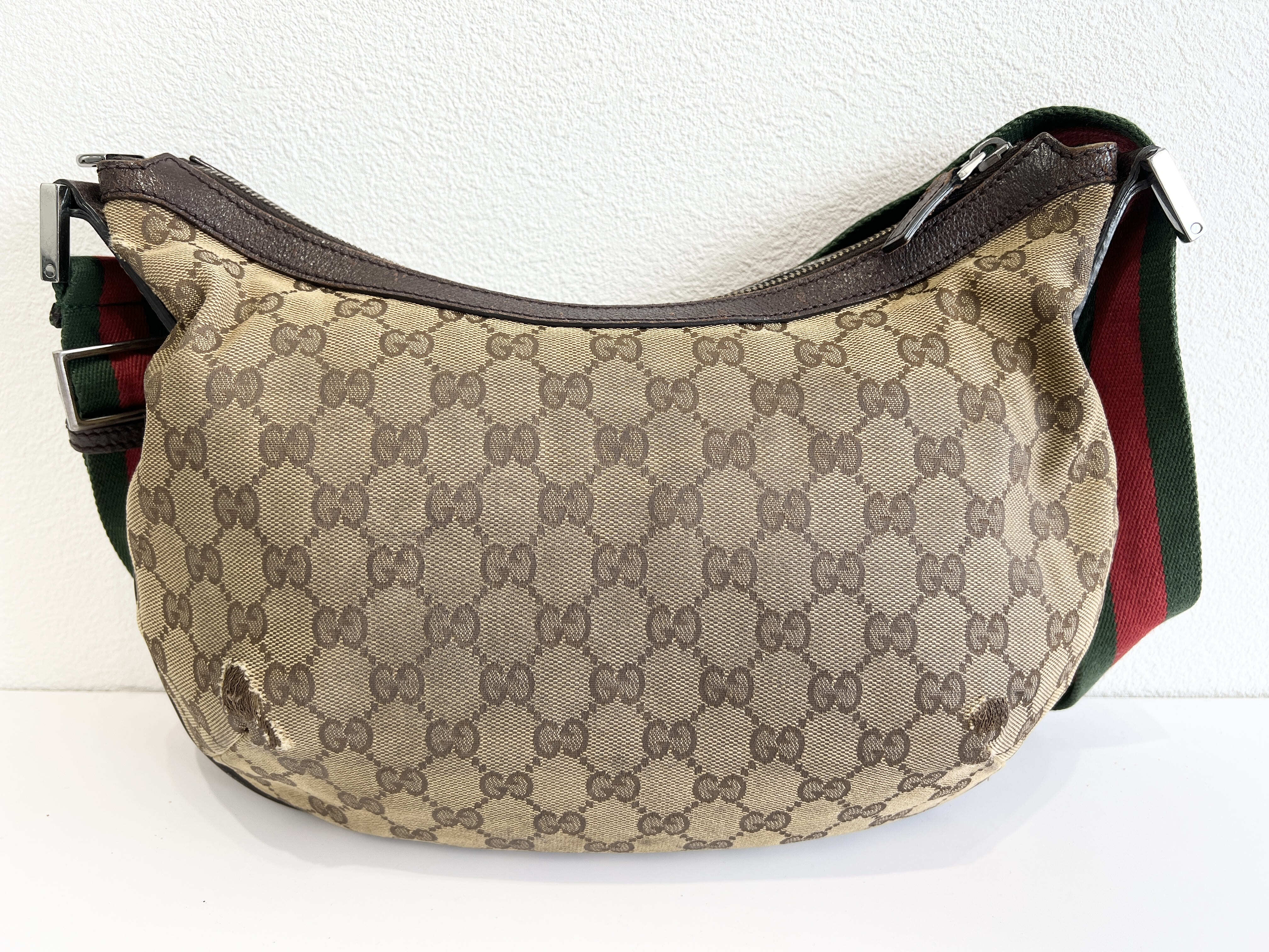 GG Sherry Line Logo Canvas Leather Moon One Shoulder Bag — view 2