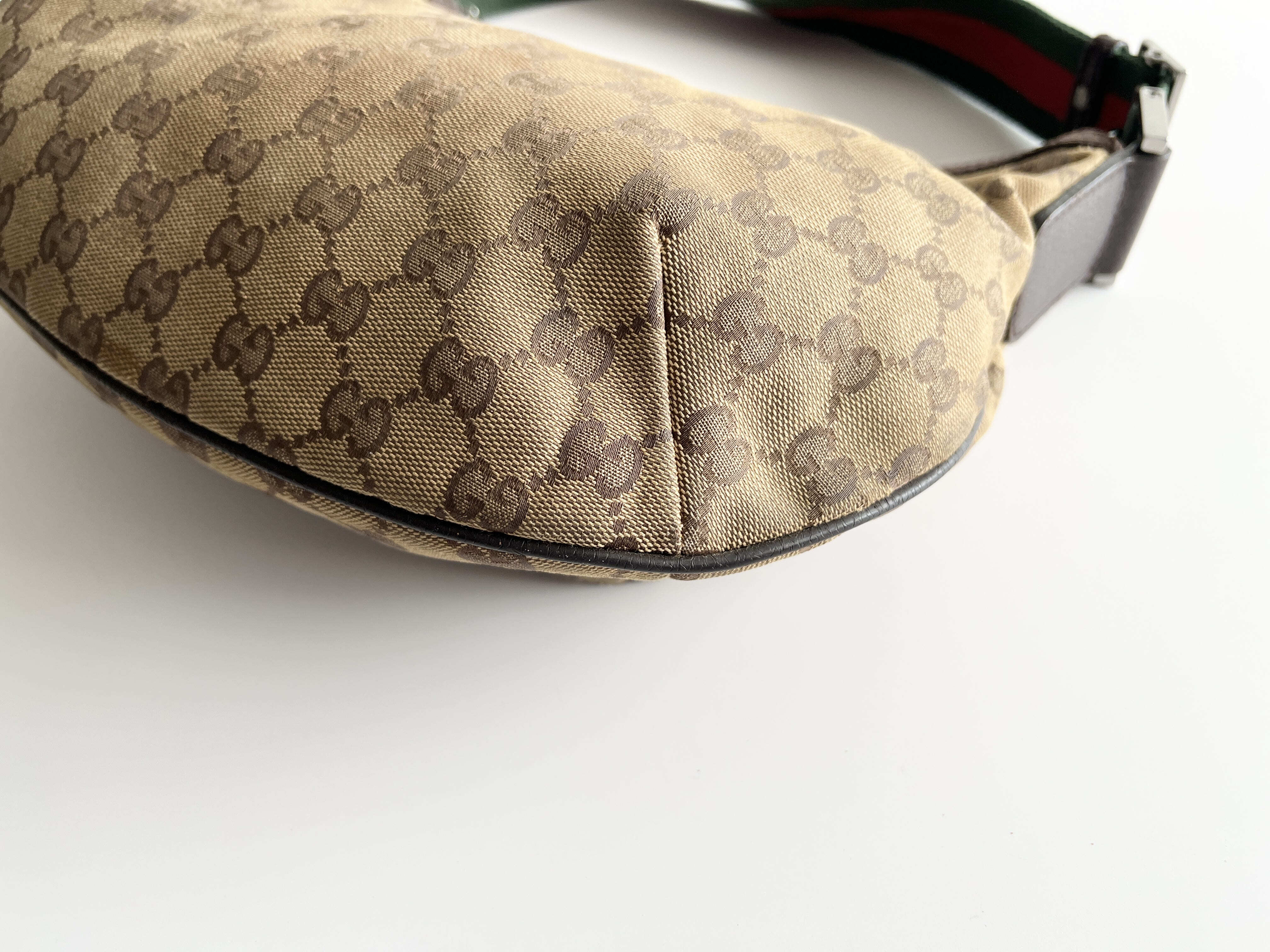 GG Sherry Line Logo Canvas Leather Moon One Shoulder Bag — view 12