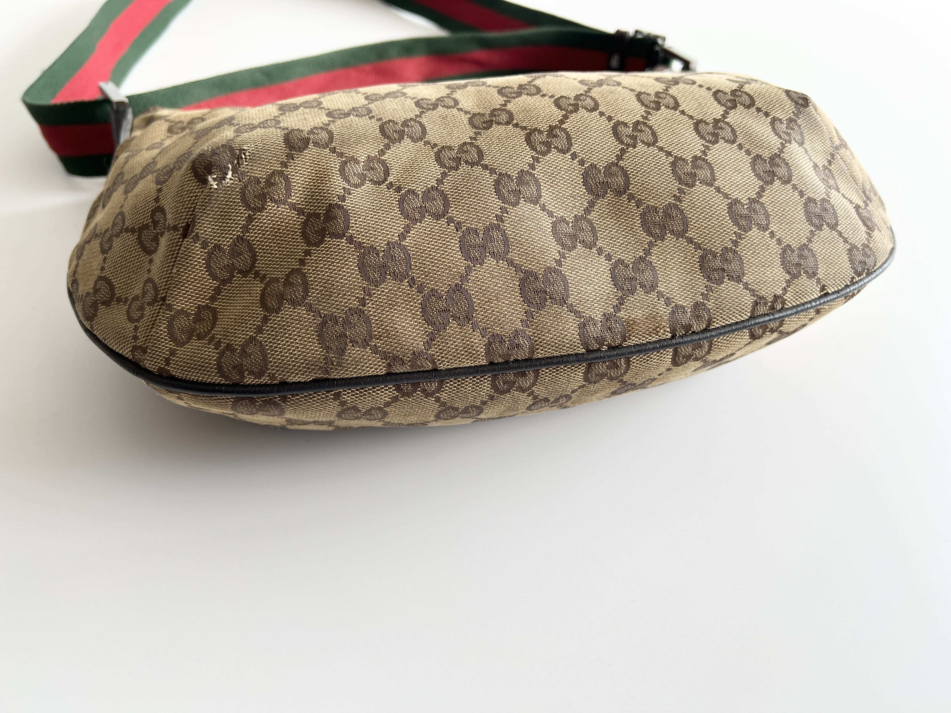 GG Sherry Line Logo Canvas Leather Moon One Shoulder Bag — view 13