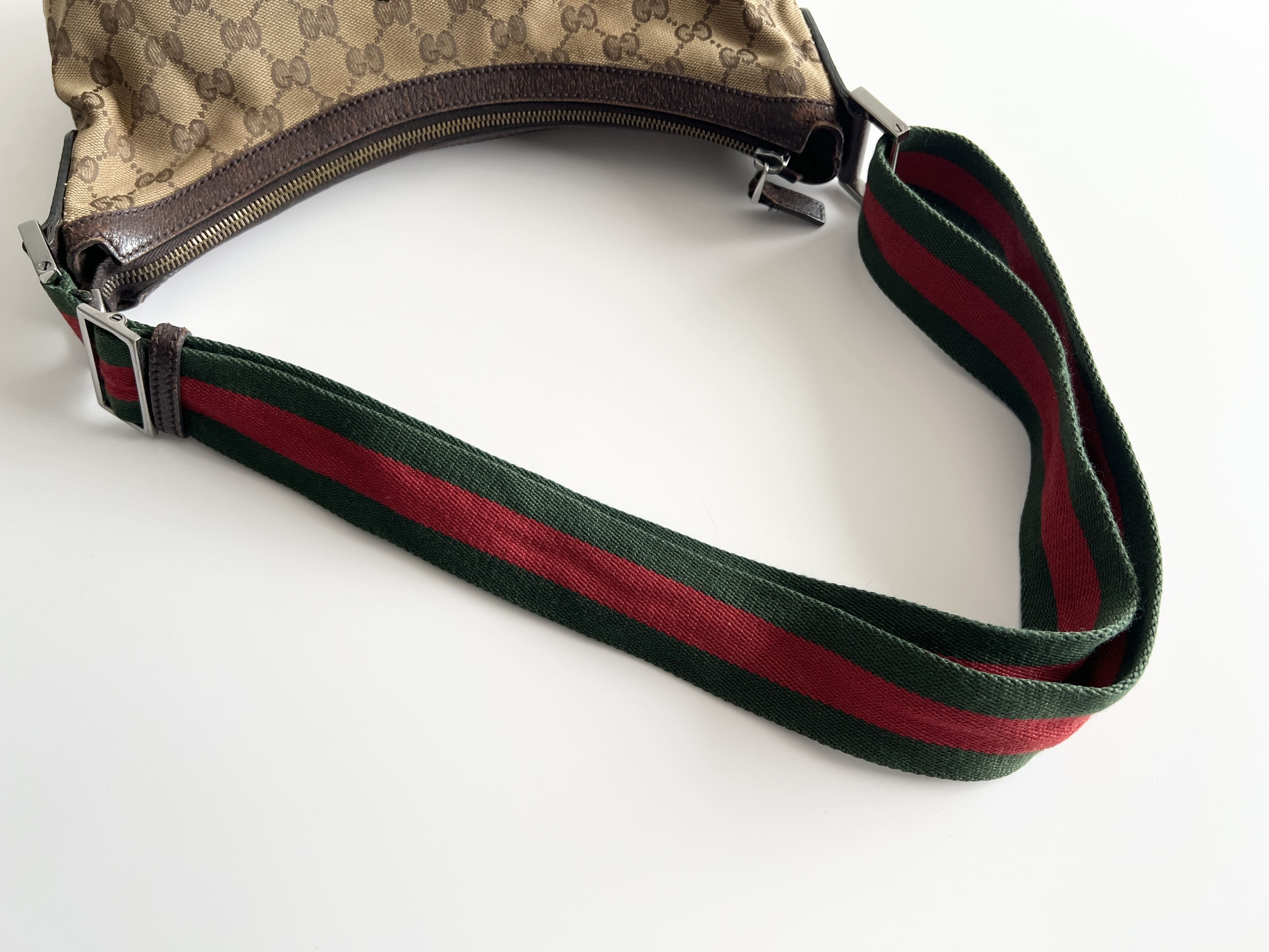GG Sherry Line Logo Canvas Leather Moon One Shoulder Bag — view 3