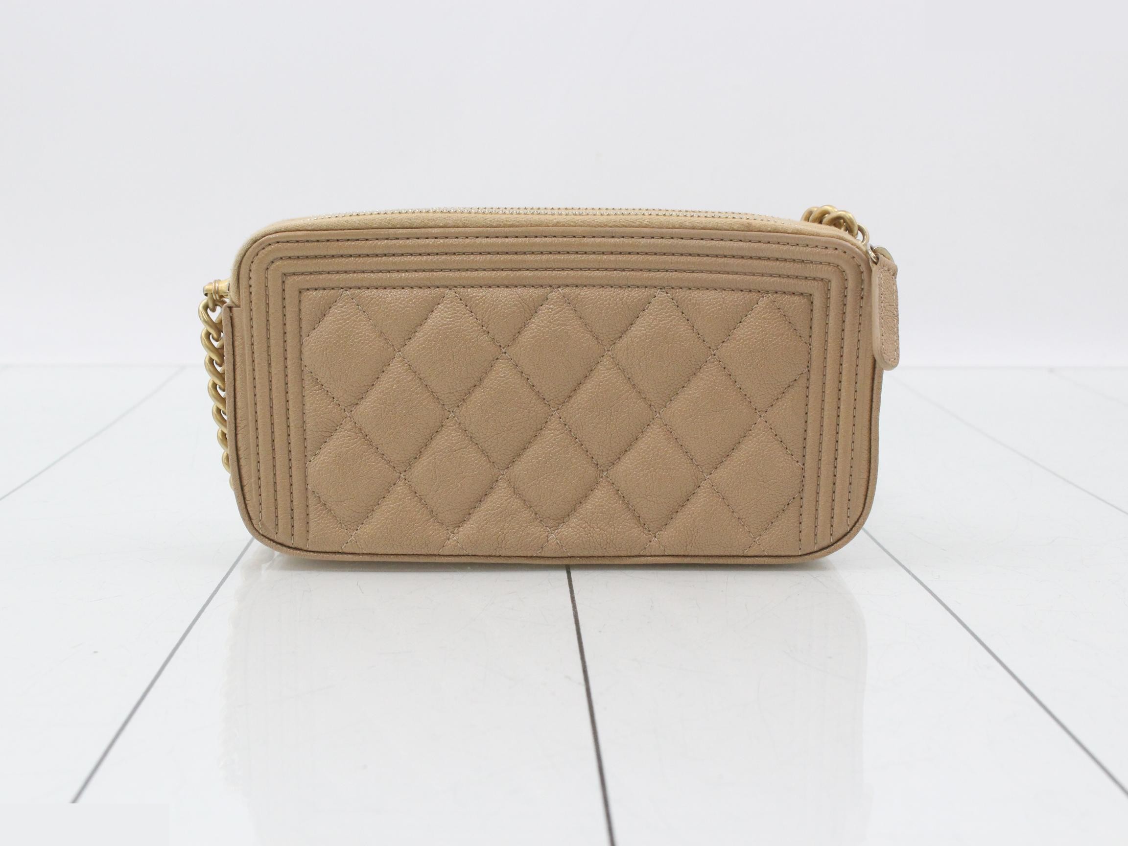 Boy Chanel Caviar Skin Chain Wallet, Beige — view 2