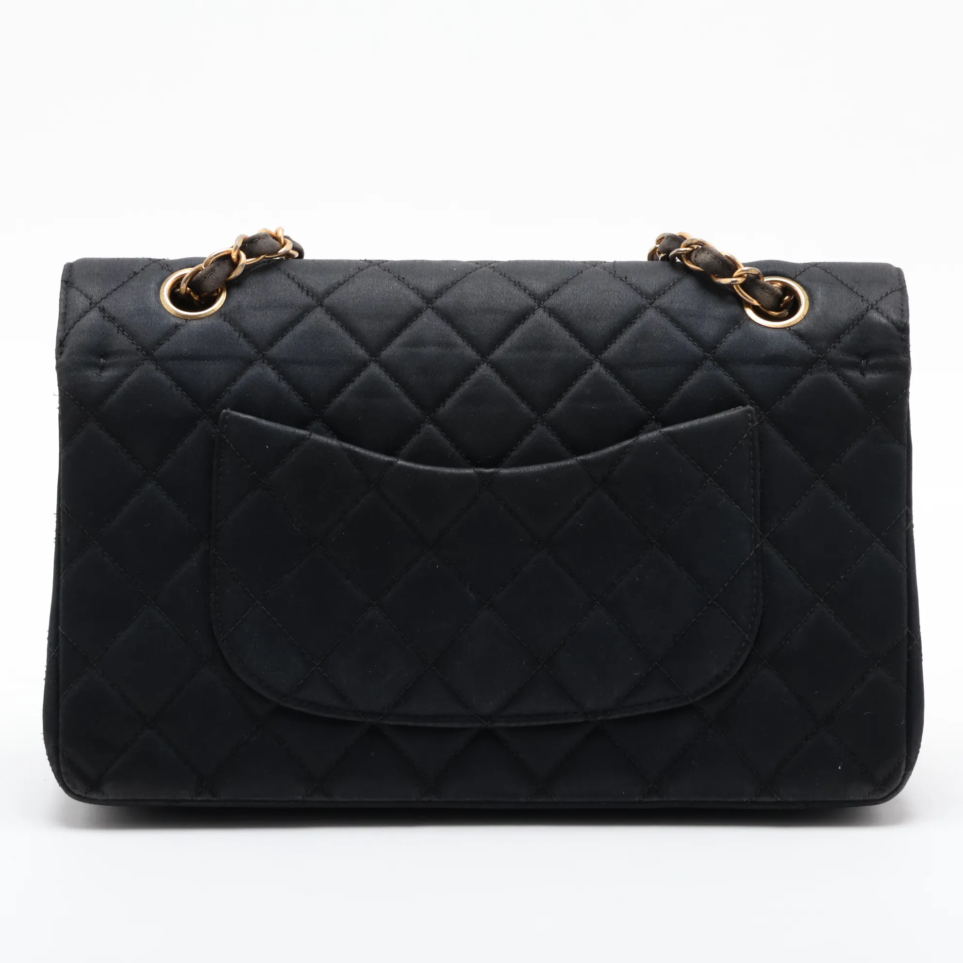 Matelassé 25 Satin Double Flap Double Chain Bag, Black with Gold Hardware, 2334005, Series 2, A01112 — view 2