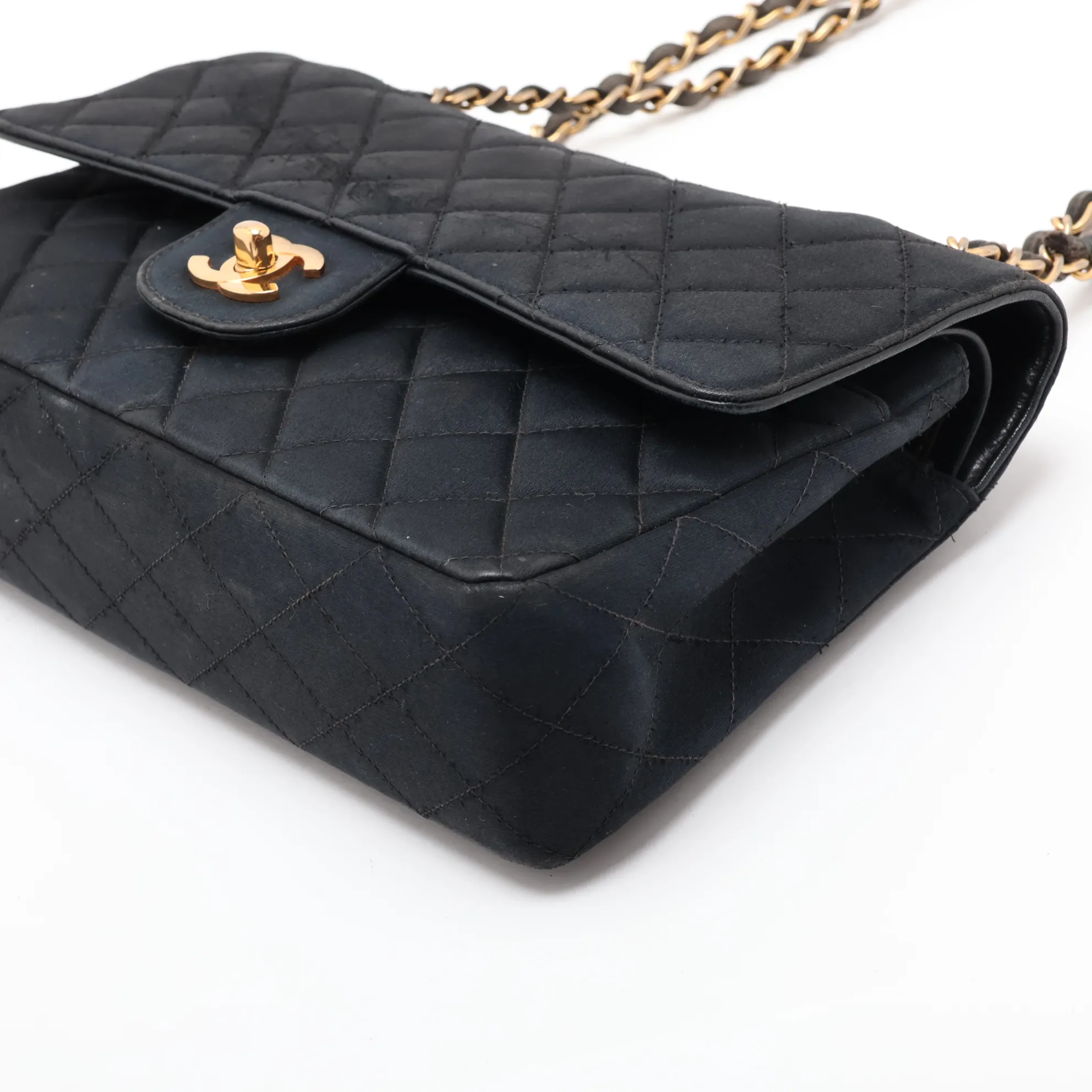 Matelassé 25 Satin Double Flap Double Chain Bag, Black with Gold Hardware, 2334005, Series 2, A01112 — view 3
