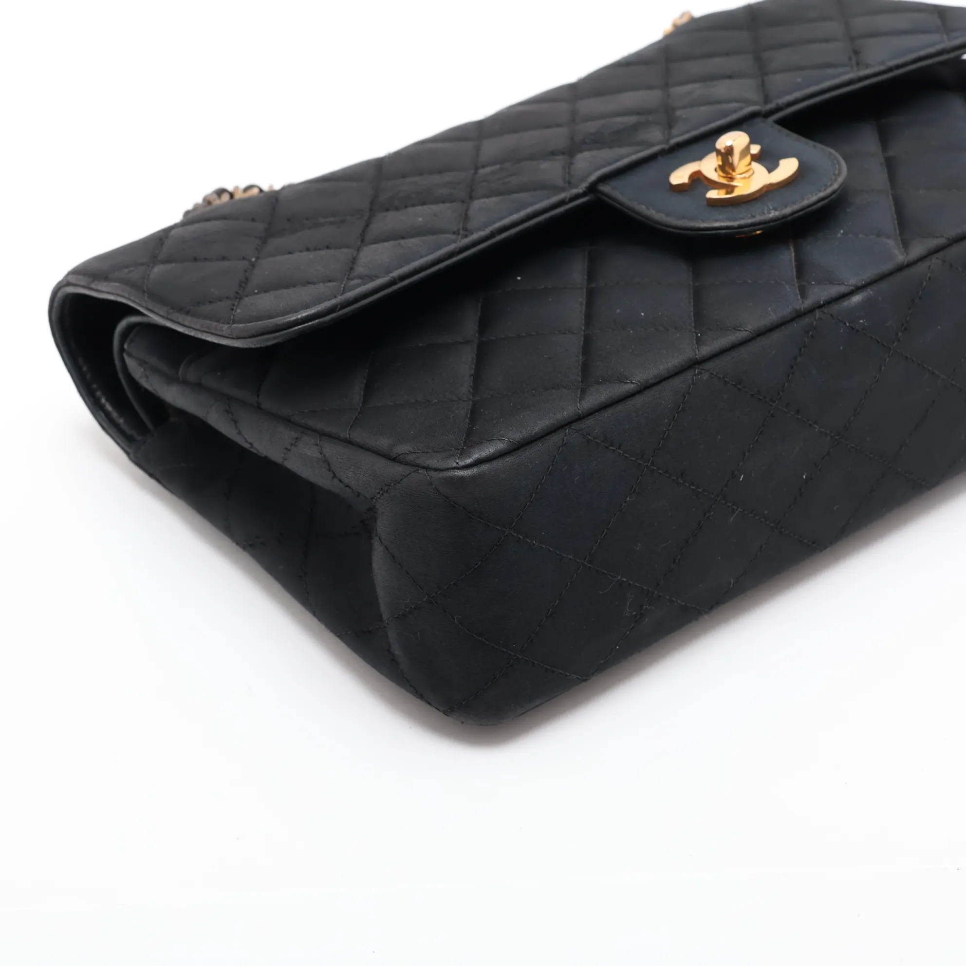 Matelassé 25 Satin Double Flap Double Chain Bag, Black with Gold Hardware, 2334005, Series 2, A01112 — view 4