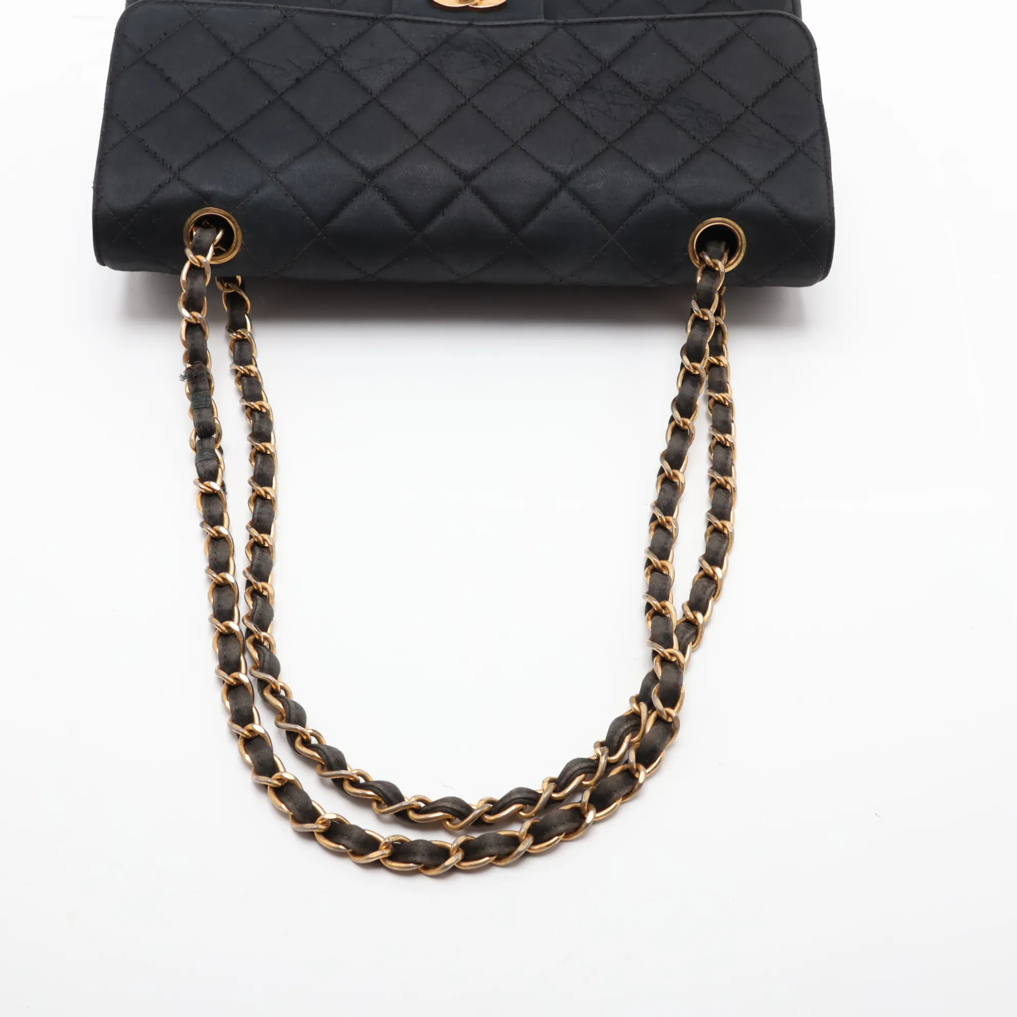 Matelassé 25 Satin Double Flap Double Chain Bag, Black with Gold Hardware, 2334005, Series 2, A01112 — view 5