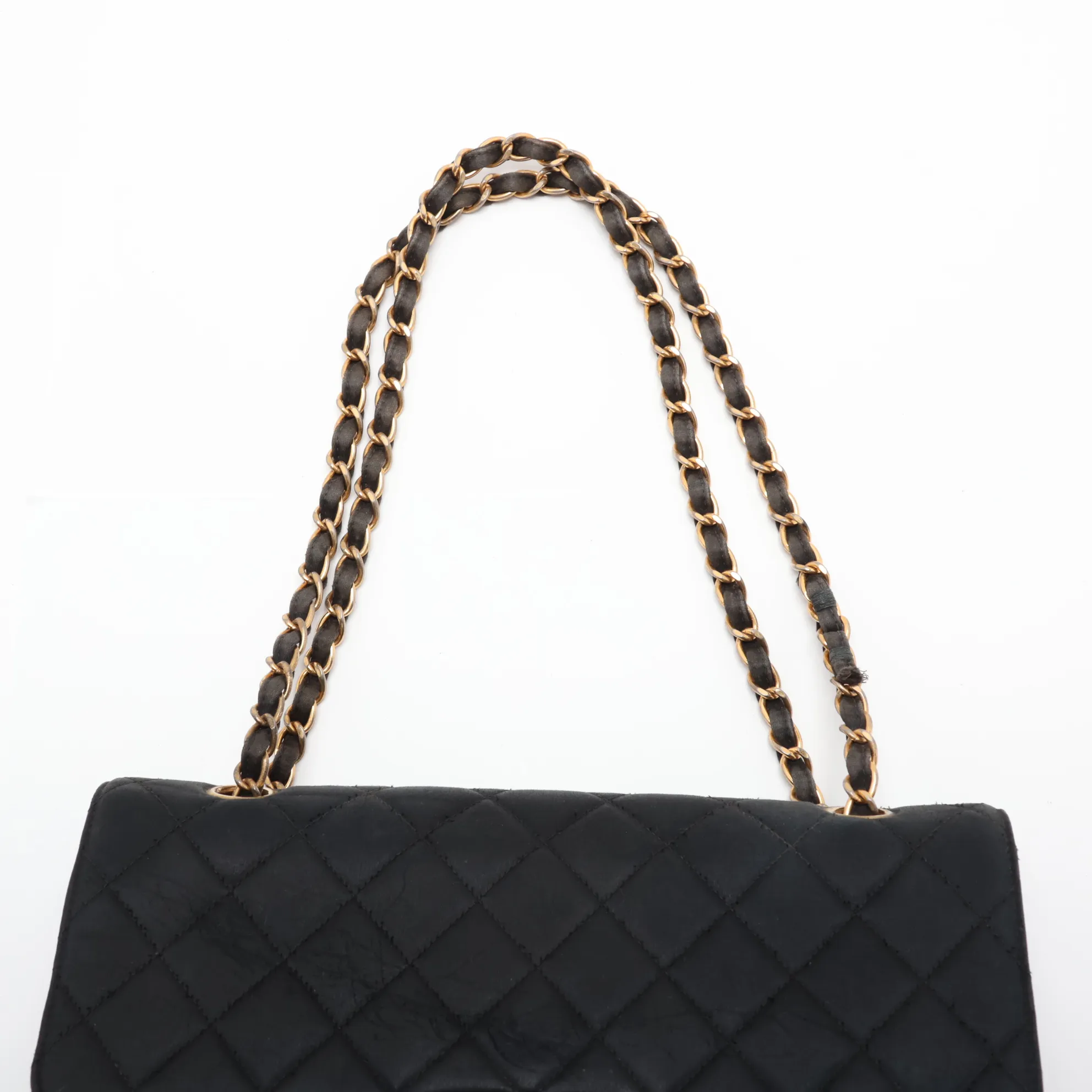 Matelassé 25 Satin Double Flap Double Chain Bag, Black with Gold Hardware, 2334005, Series 2, A01112 — view 6