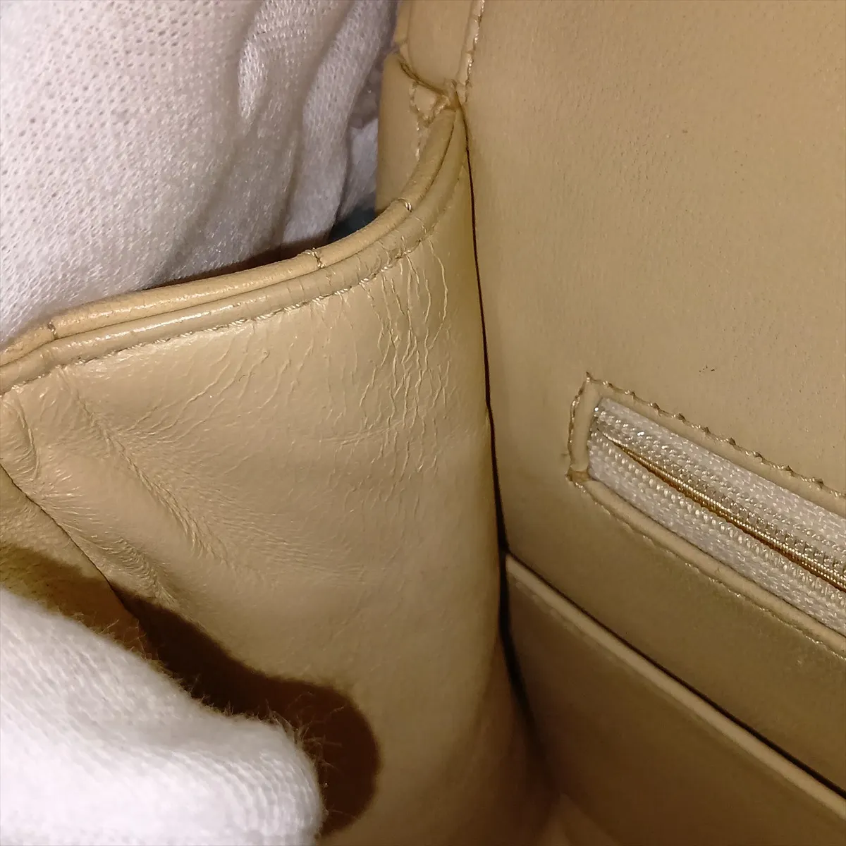 Matelassé Lambskin Double Flap Double Chain Bag, Beige, Gold Hardware, Item No. 1178434 (Serial No. 1) — view 14