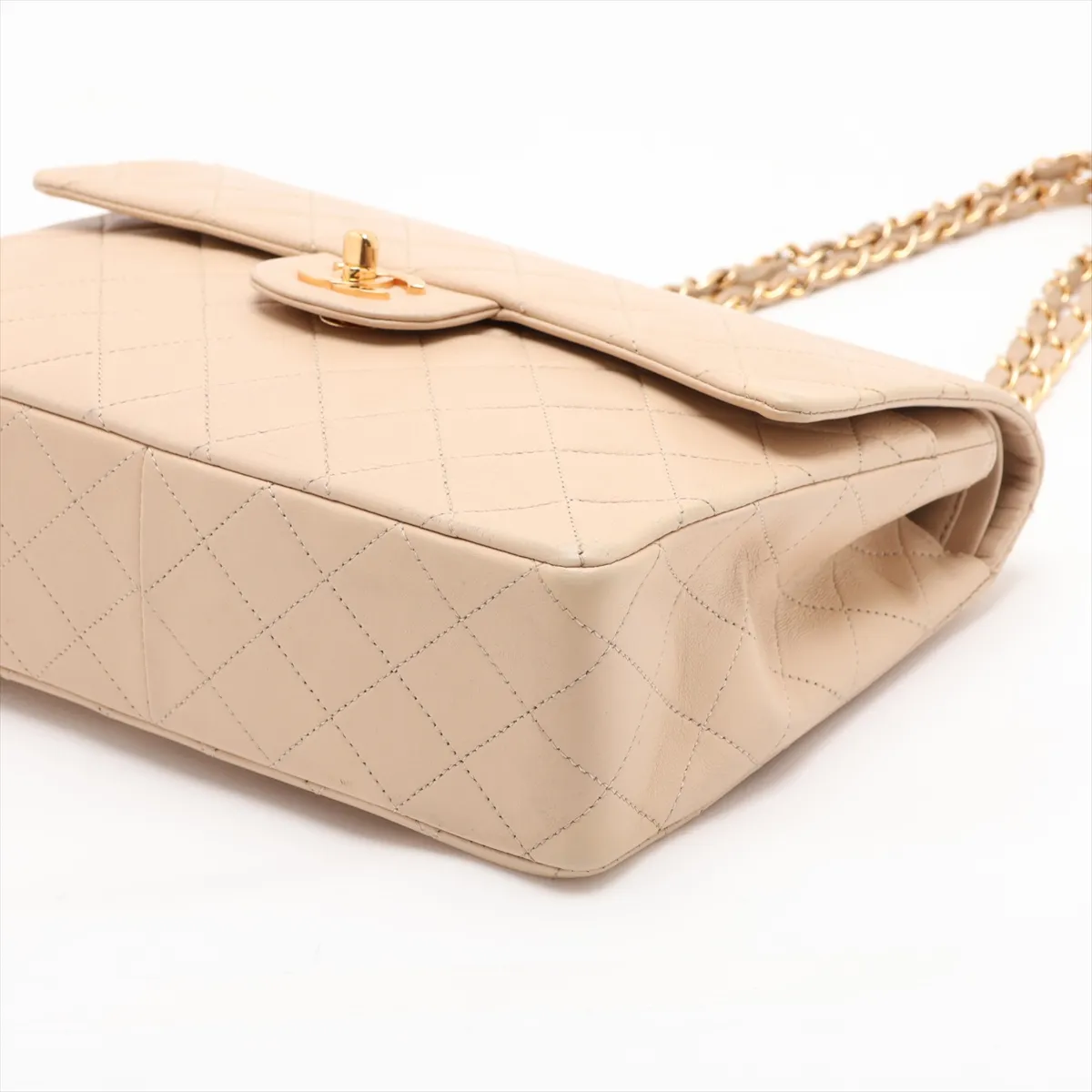 Matelassé Lambskin Double Flap Double Chain Bag, Beige, Gold Hardware, Item No. 1178434 (Serial No. 1) — view 3