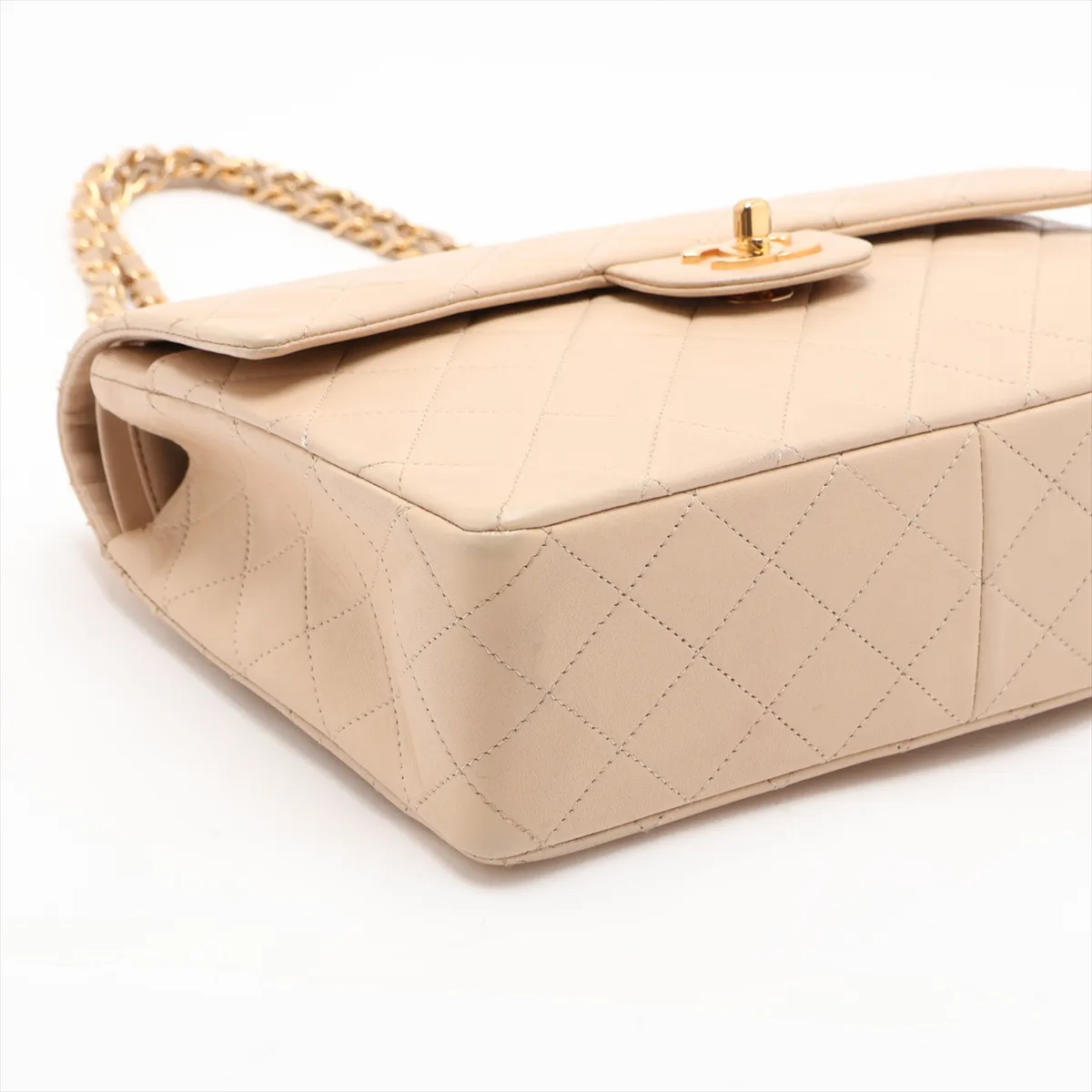 Matelassé Lambskin Double Flap Double Chain Bag, Beige, Gold Hardware, Item No. 1178434 (Serial No. 1) — view 4