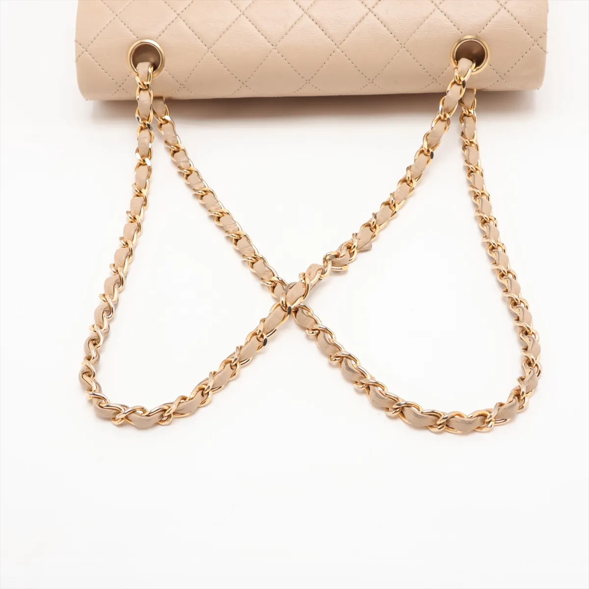 Matelassé Lambskin Double Flap Double Chain Bag, Beige, Gold Hardware, Item No. 1178434 (Serial No. 1) — view 5