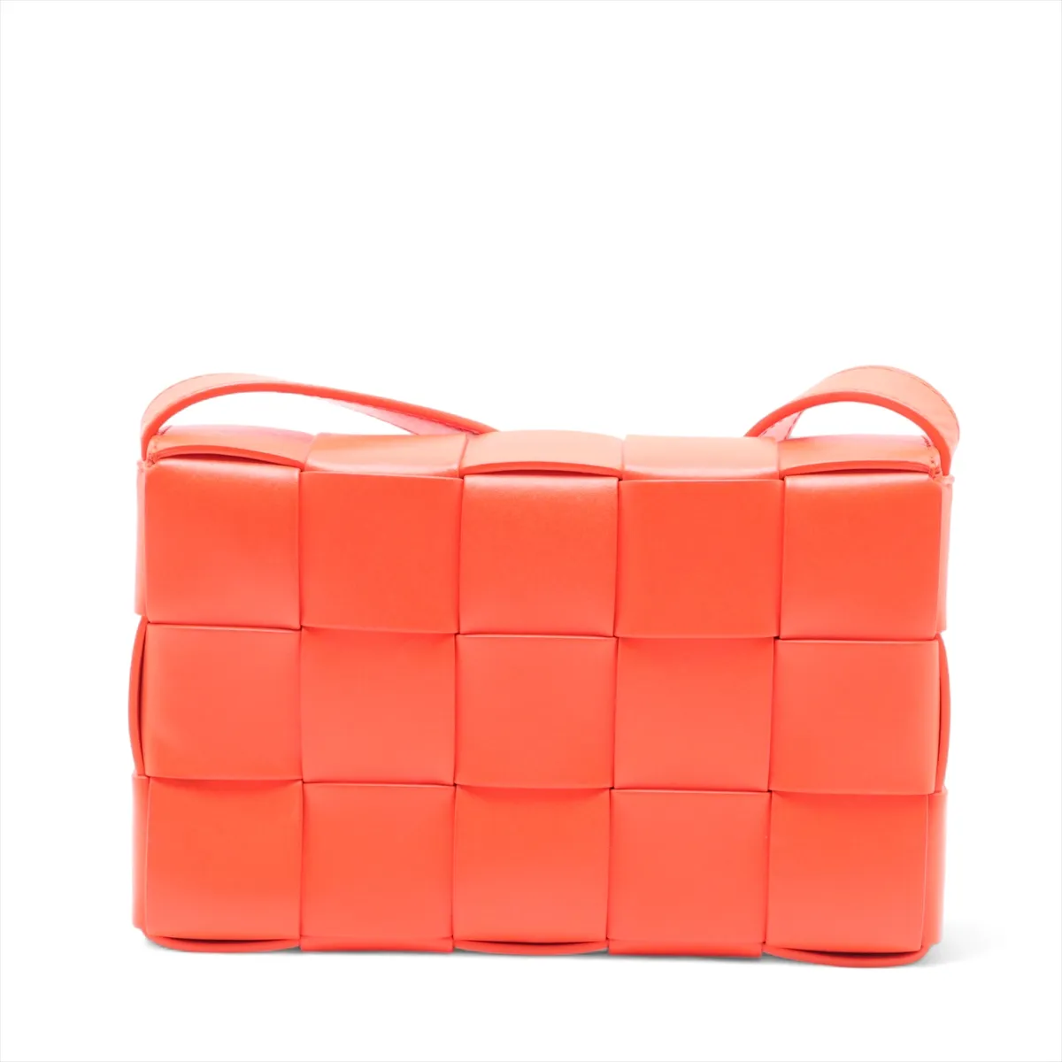 Maxi Intrecciato Cassette Leather Shoulder Bag Orange — view 2