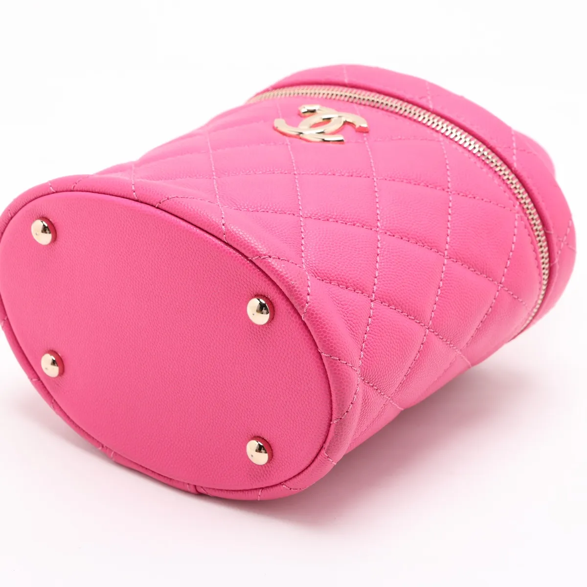 Matelassé Caviar Skin Vanity Bag, Pink with Gold Hardware, KTN5149G, Random Plate — view 3