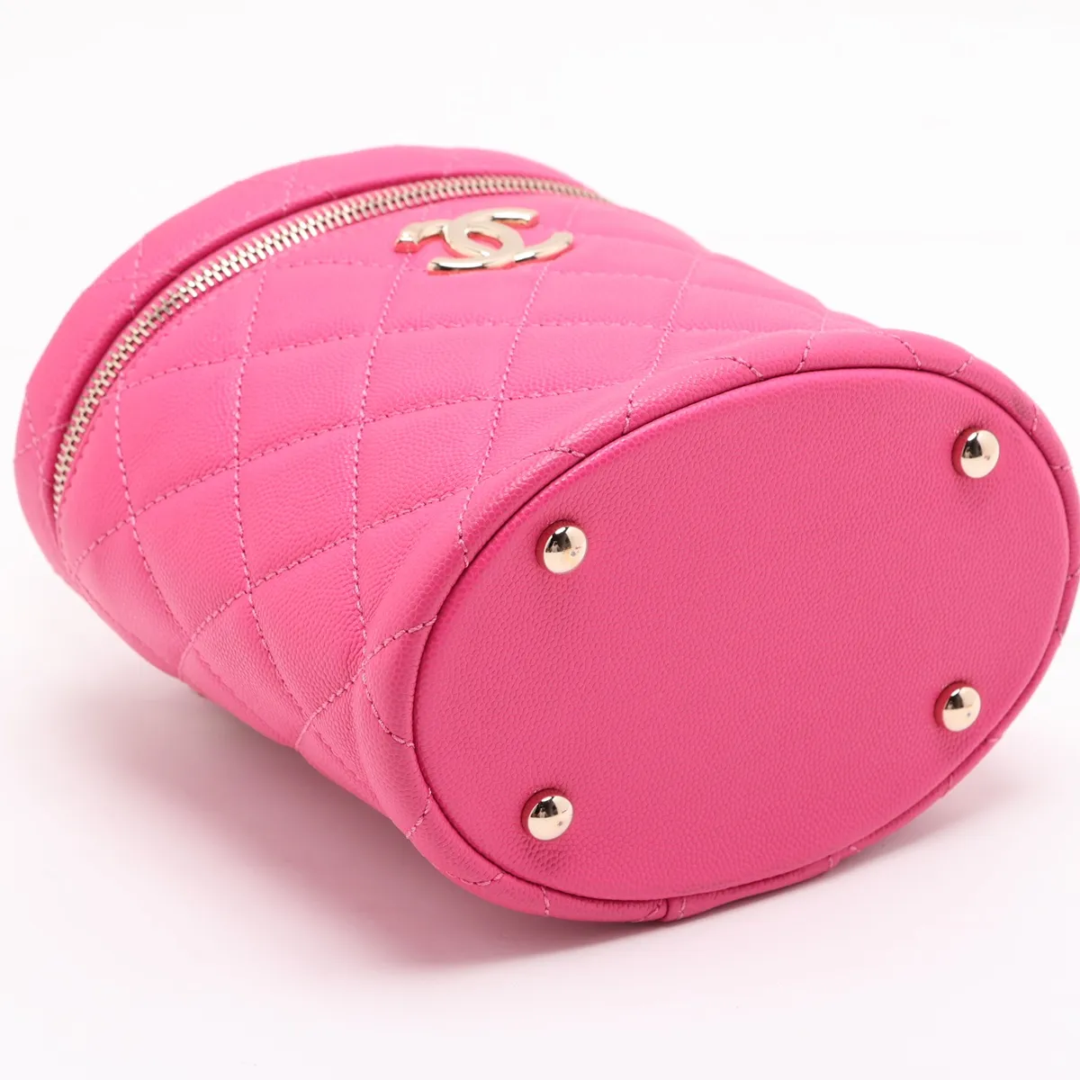 Matelassé Caviar Skin Vanity Bag, Pink with Gold Hardware, KTN5149G, Random Plate — view 4