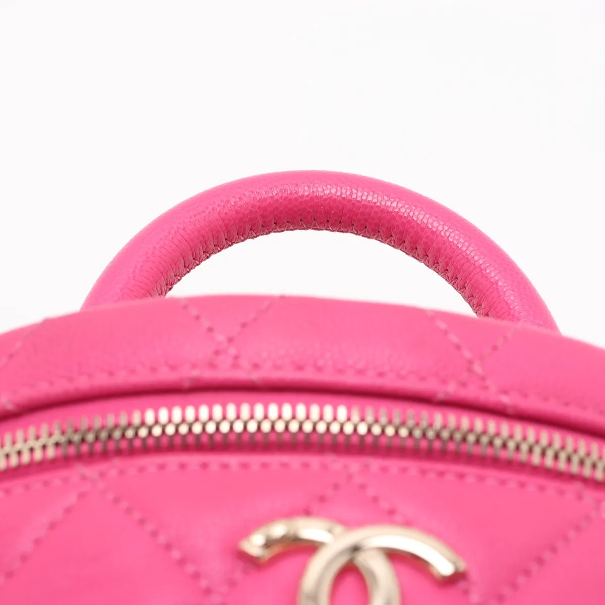 Matelassé Caviar Skin Vanity Bag, Pink with Gold Hardware, KTN5149G, Random Plate — view 6