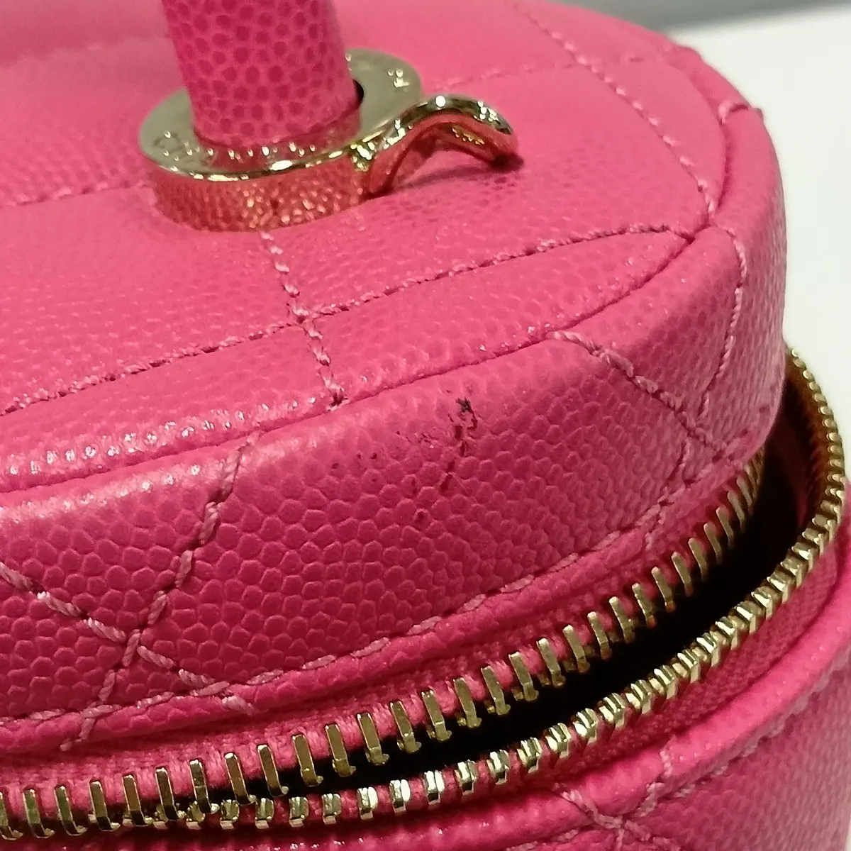Matelassé Caviar Skin Vanity Bag, Pink with Gold Hardware, KTN5149G, Random Plate — view 10