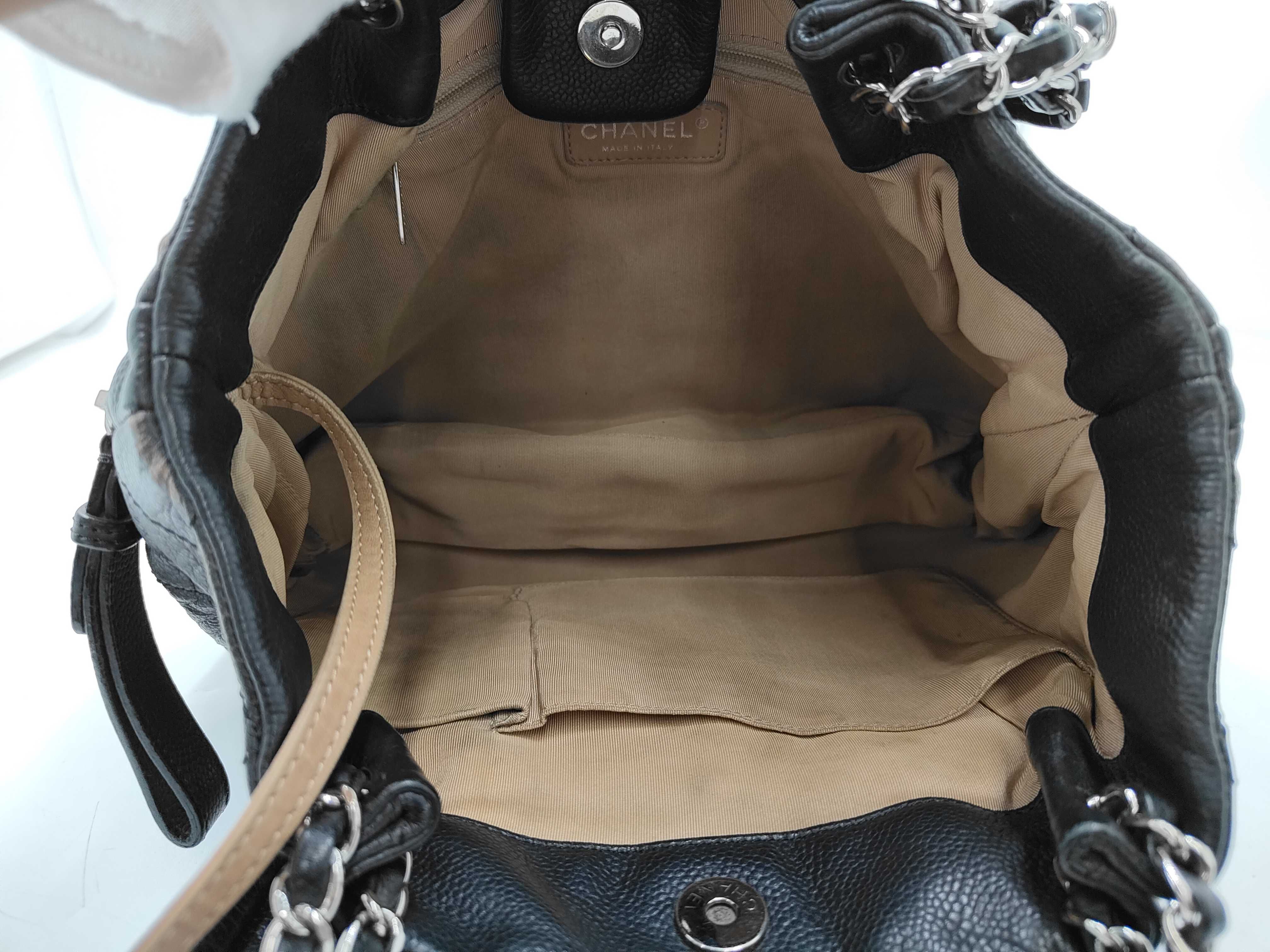 Black Caviar Leather Tote Bag with Silver Hardware (Serial Number 14) — view 14