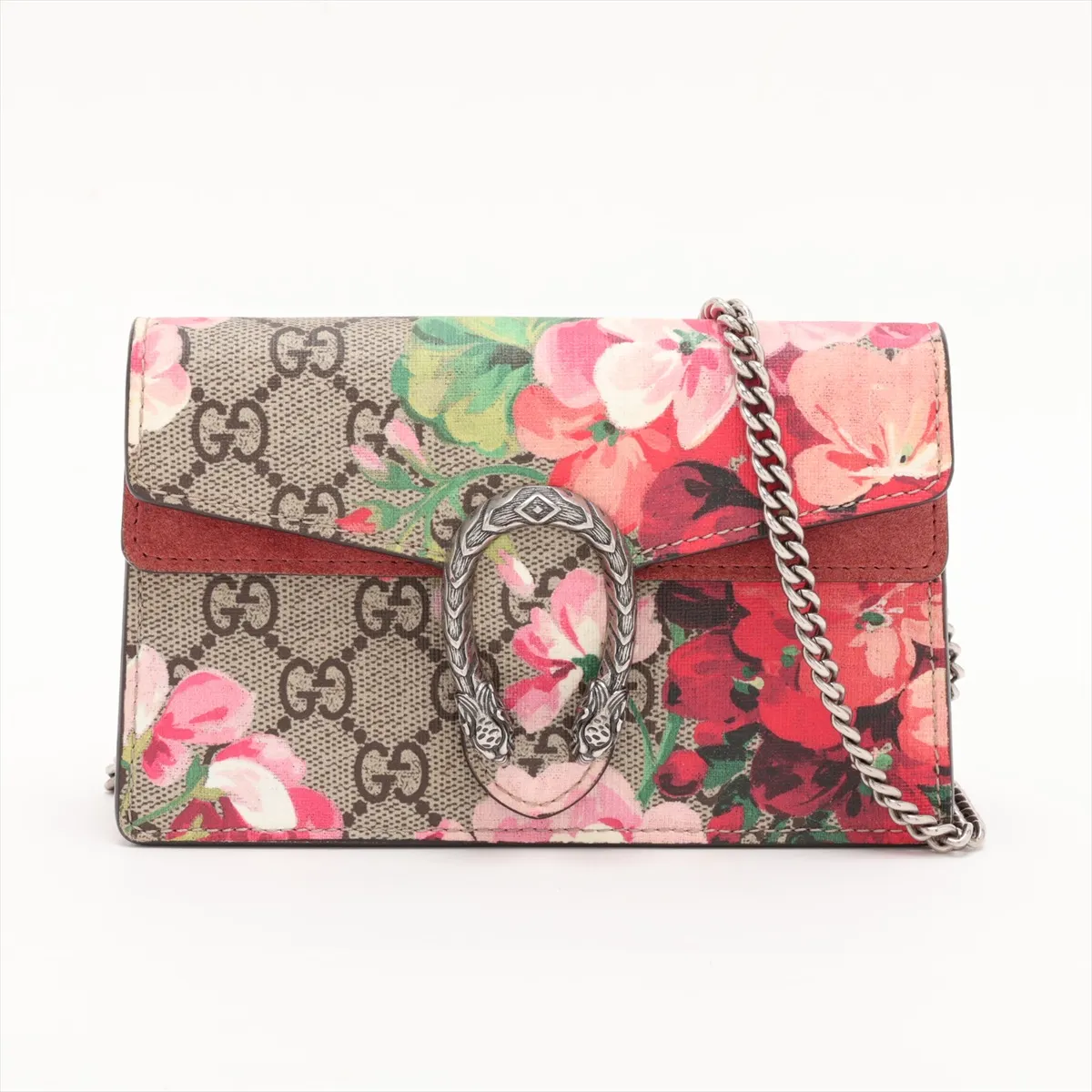 GG Blooms Dionysus 476432 PVC x Suede Chain Shoulder Bag Beige x Red