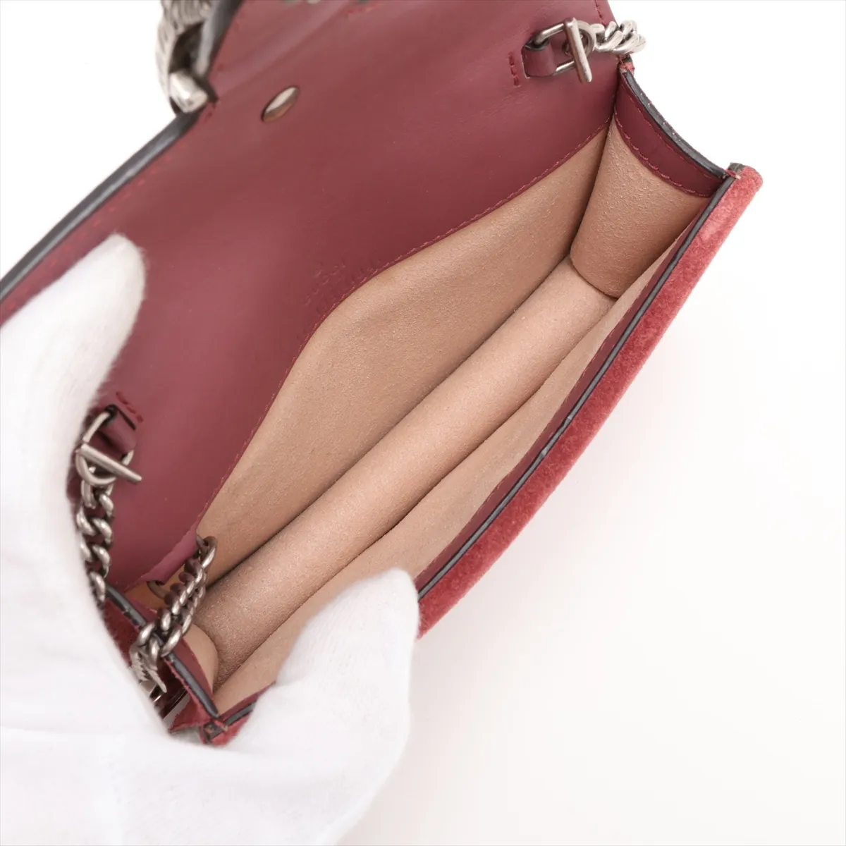 GG Blooms Dionysus 476432 PVC x Suede Chain Shoulder Bag Beige x Red — view 6