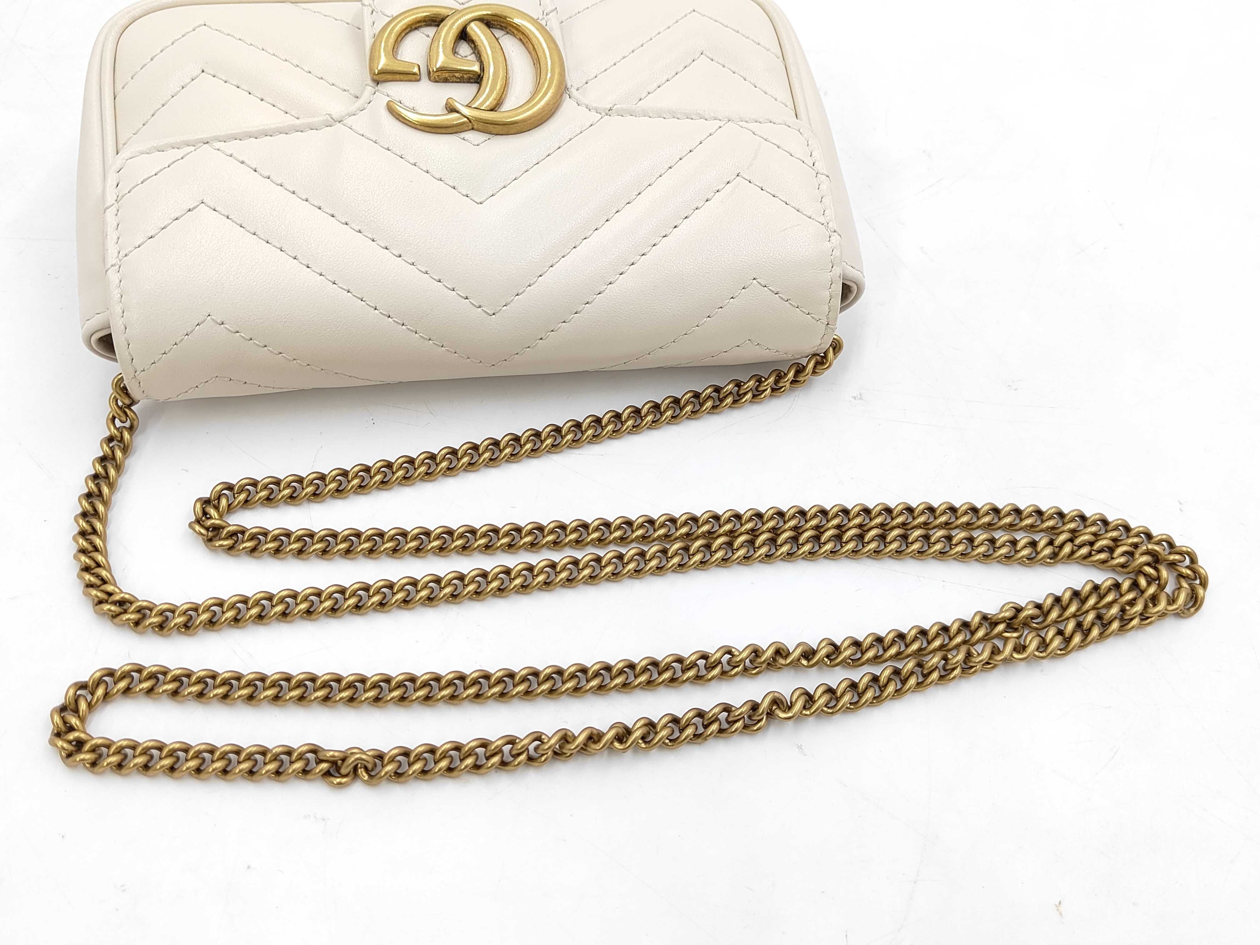 GG Marmont Chain Shoulder Bag, Leather, White, 476433 (Shoulder Bag) — view 5
