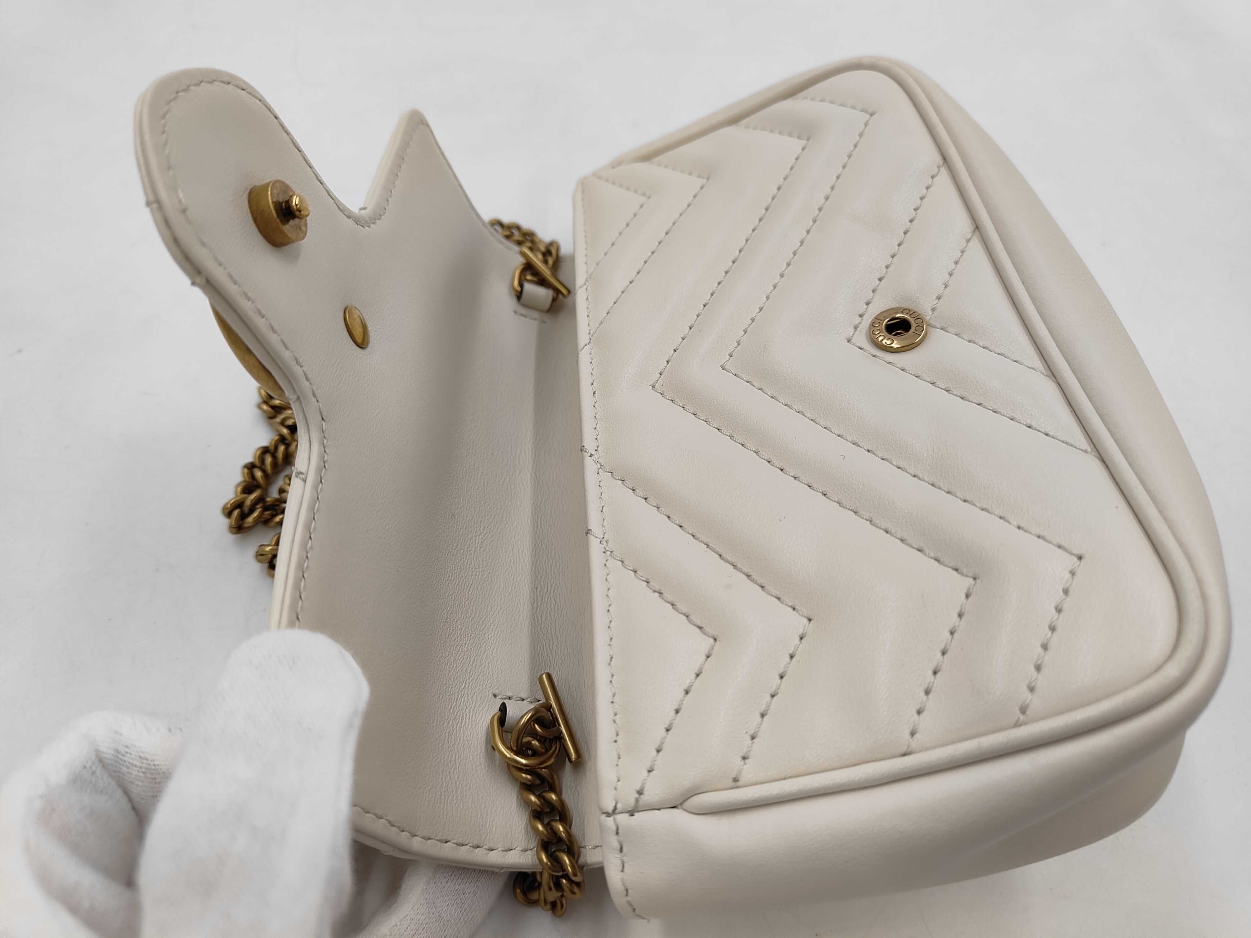 GG Marmont Chain Shoulder Bag, Leather, White, 476433 (Shoulder Bag) — view 8