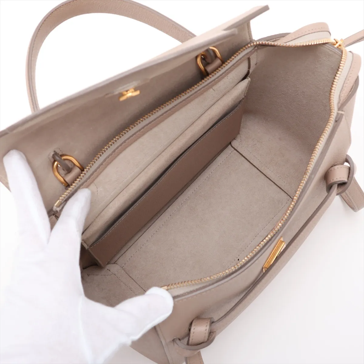 Belt Bag Micro Leather 2-Way Handbag Beige — view 8