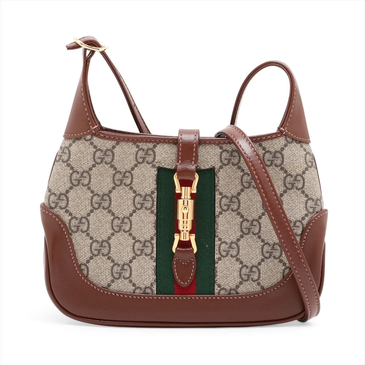 GG Supreme Jackie 1961 PVC x Leather Shoulder Bag, Brown, 637092