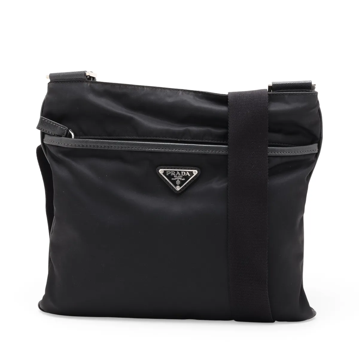 Tessuto Nylon x Leather Shoulder Bag, Black