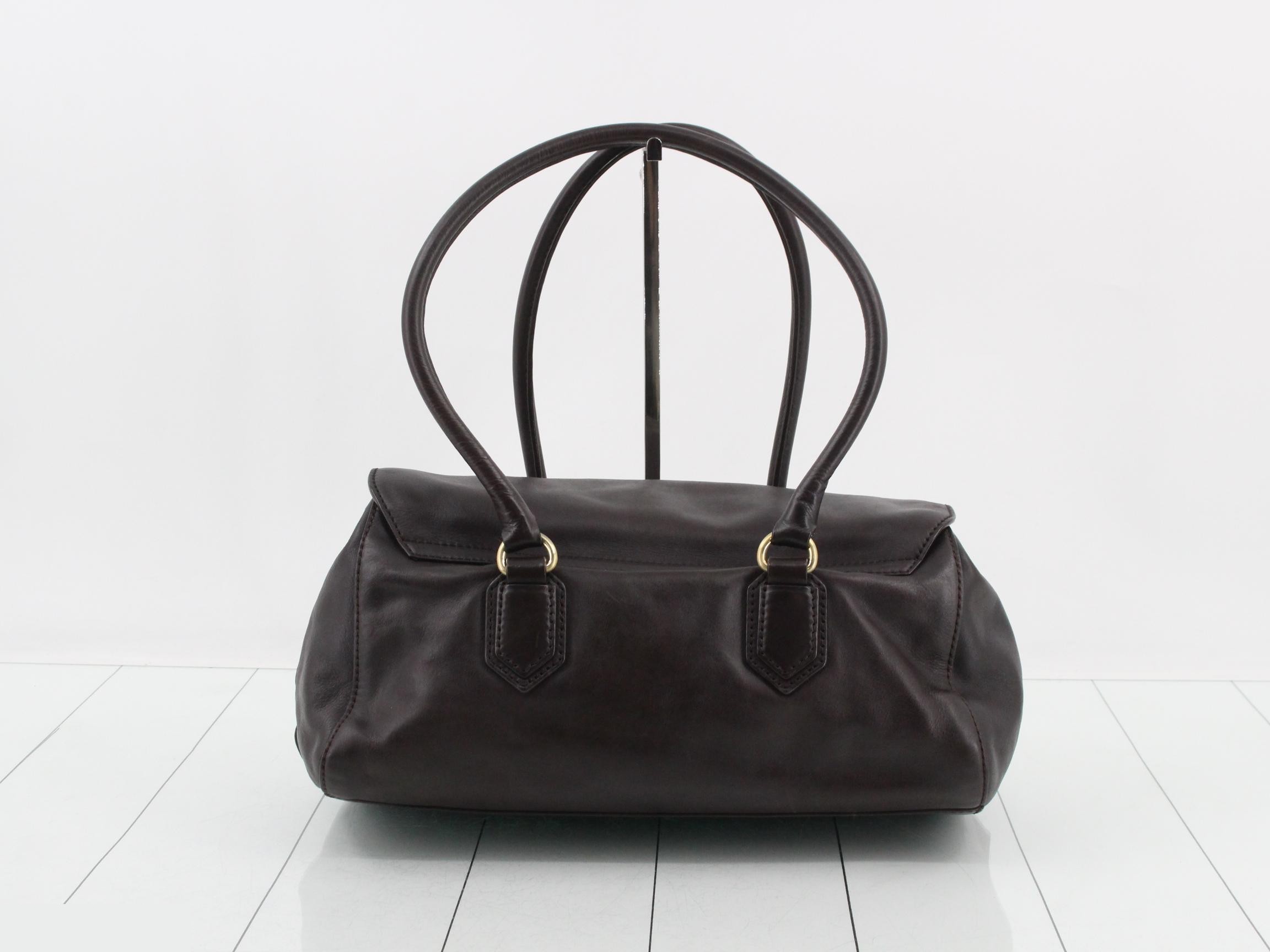 Leather semi-shoulder bag, dark brown — view 2