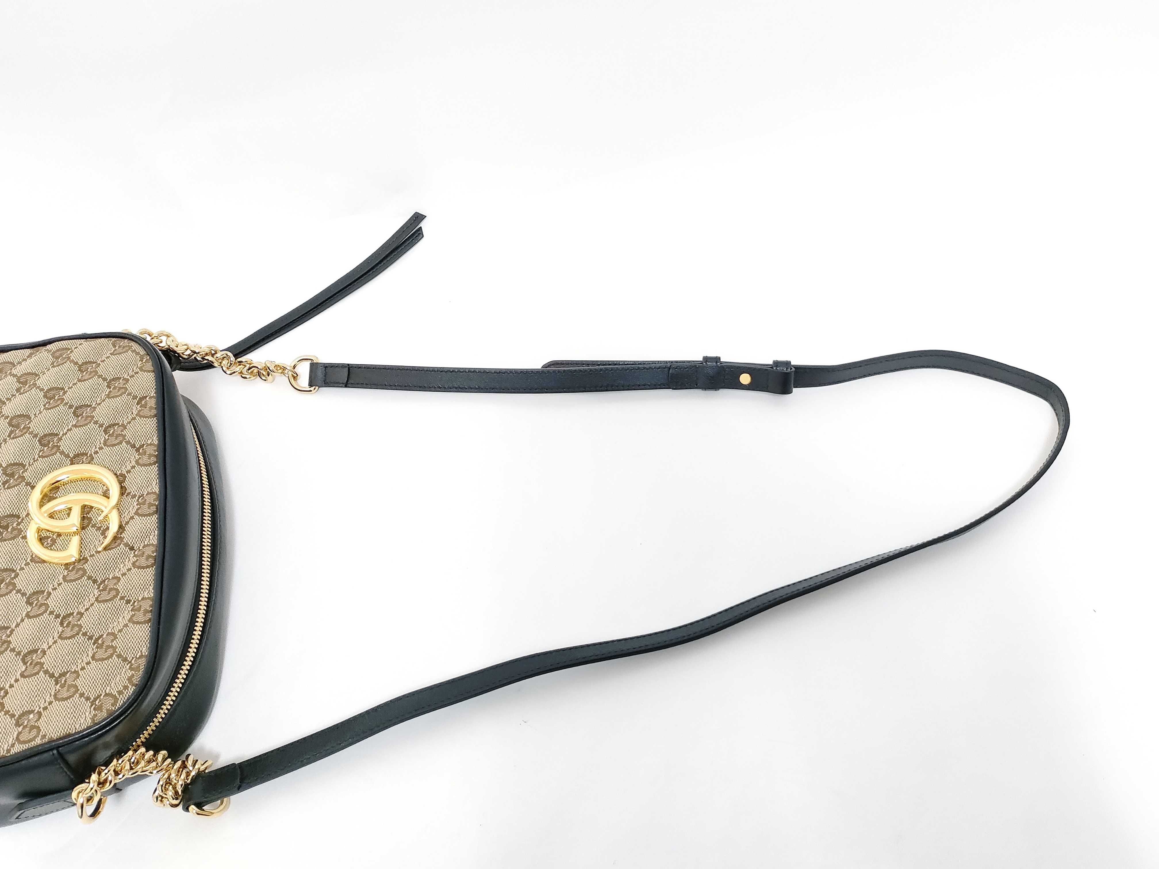 GG Canvas Gucci GG Marmont Leather x Canvas Chain Shoulder Bag Black 447632 Shoulder Bag — view 3