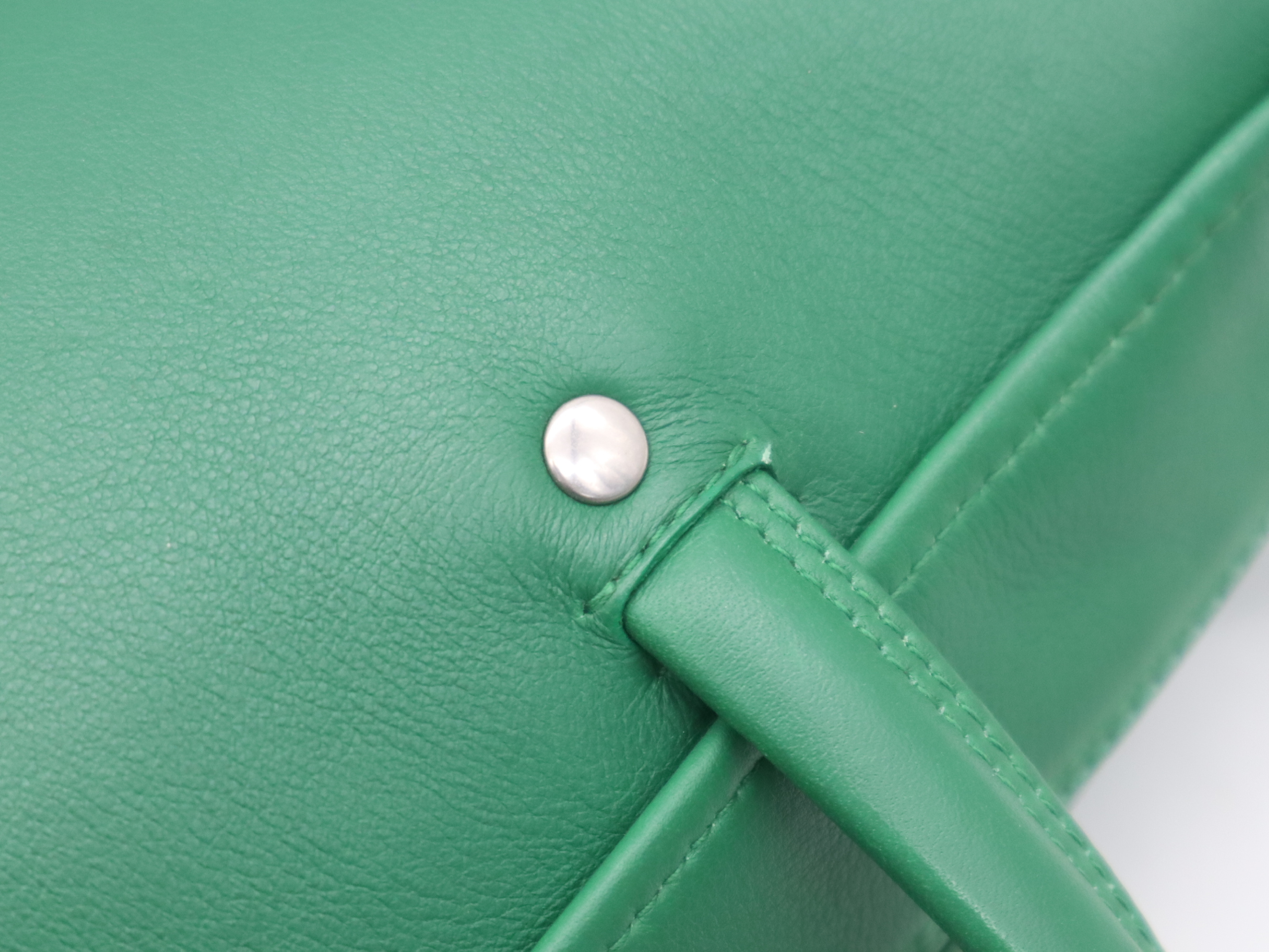 Leather Triangle 2-Way Handbag, Green, Silver Hardware, with Shoulder Strap — view 8