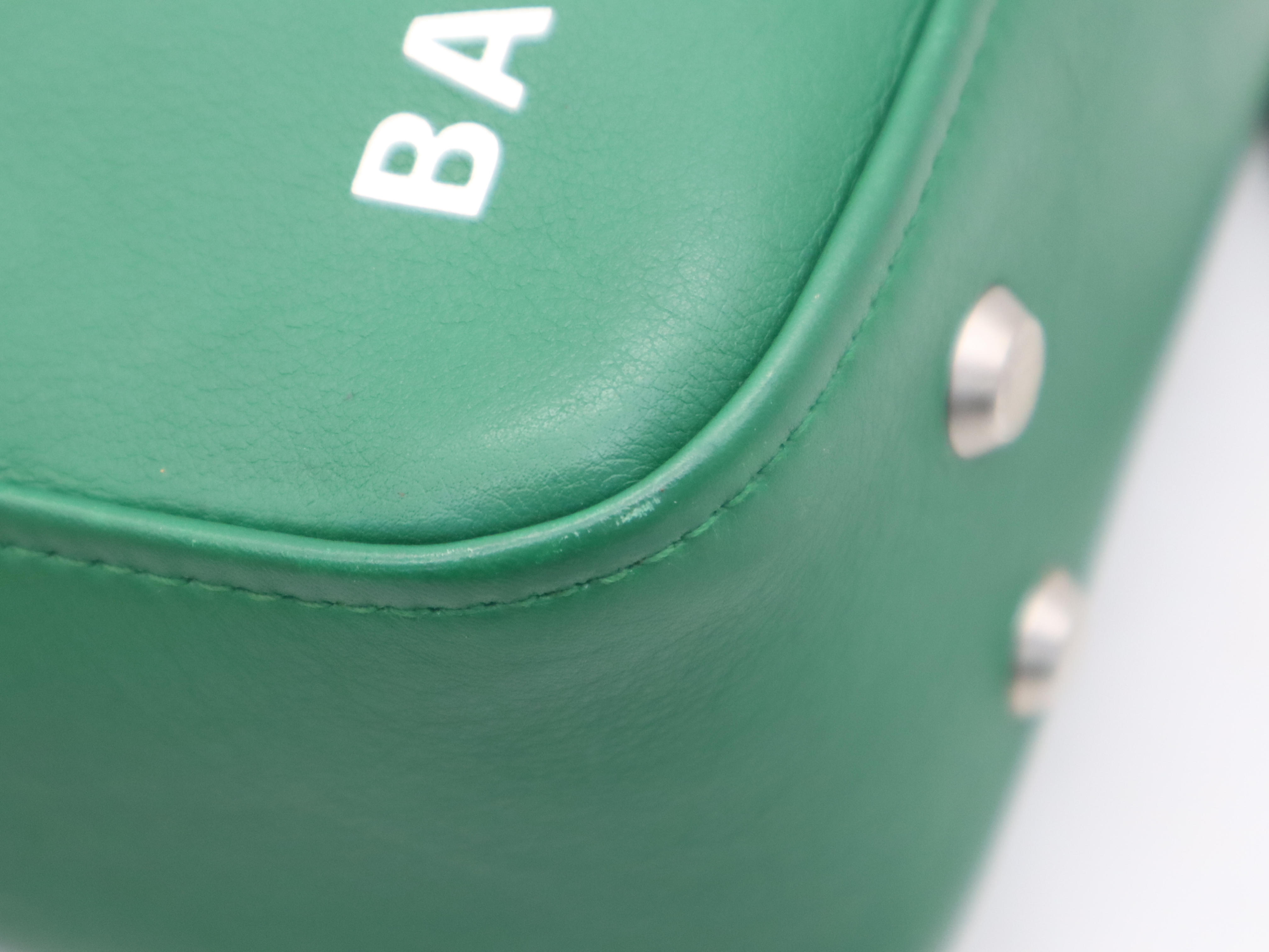 Leather Triangle 2-Way Handbag, Green, Silver Hardware, with Shoulder Strap — view 9