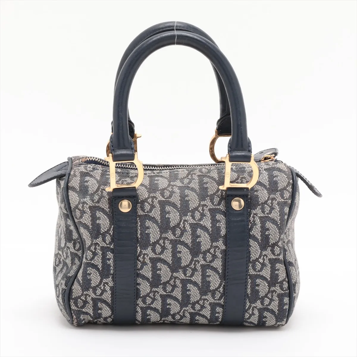Trotter Canvas x Leather Handbag, Navy — view 2