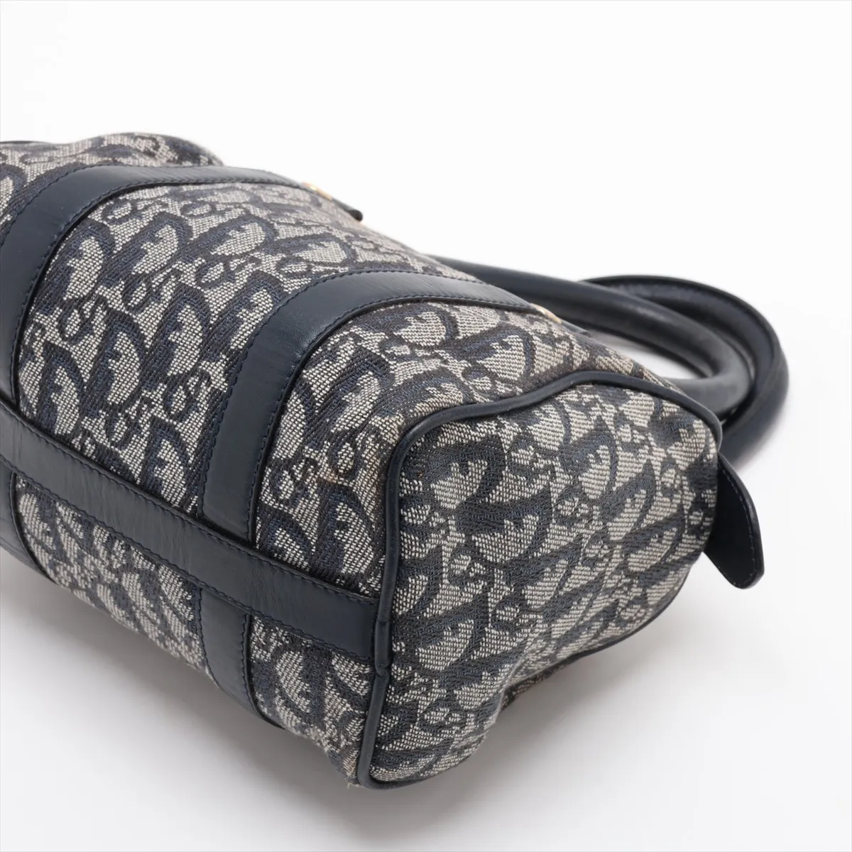 Trotter Canvas x Leather Handbag, Navy — view 3