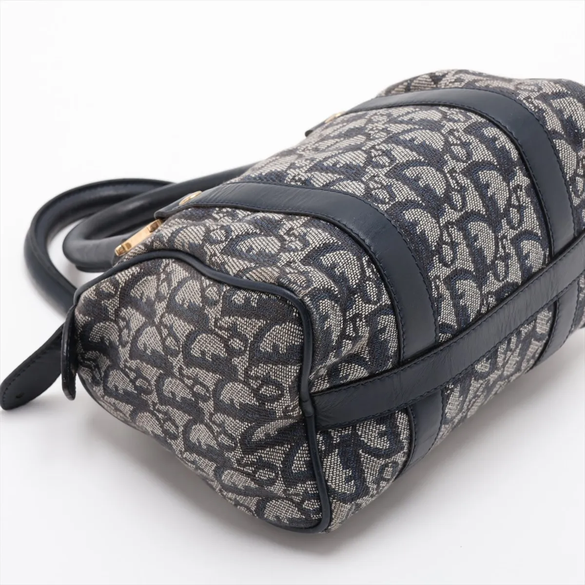 Trotter Canvas x Leather Handbag, Navy — view 4