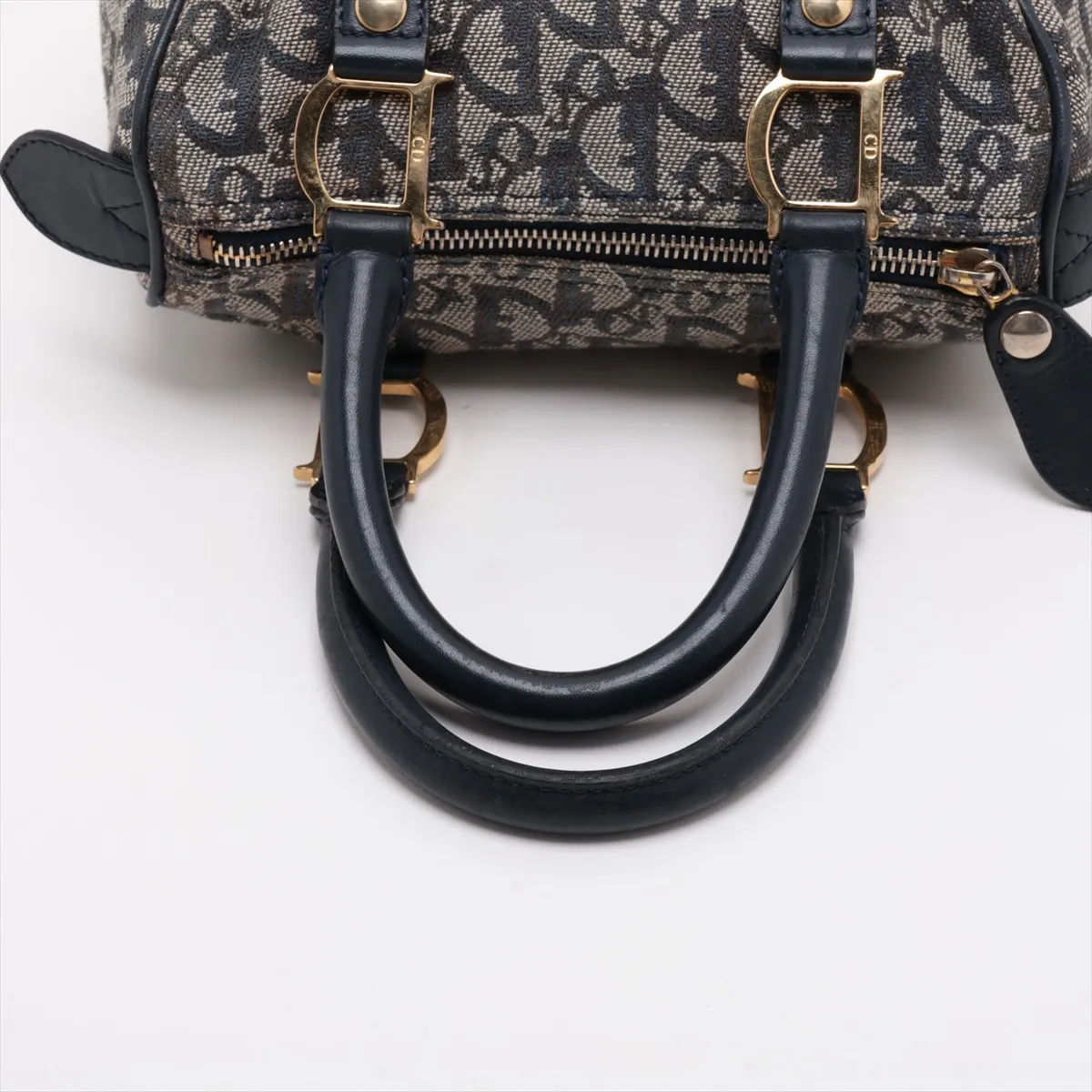 Trotter Canvas x Leather Handbag, Navy — view 5