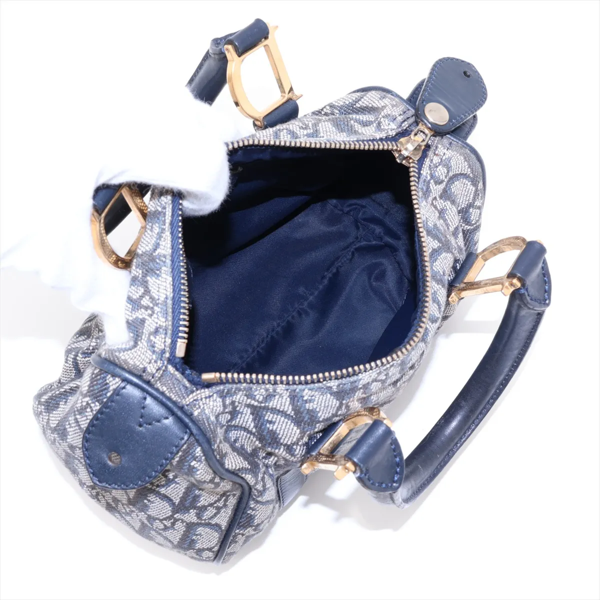 Trotter Canvas x Leather Handbag, Navy — view 7