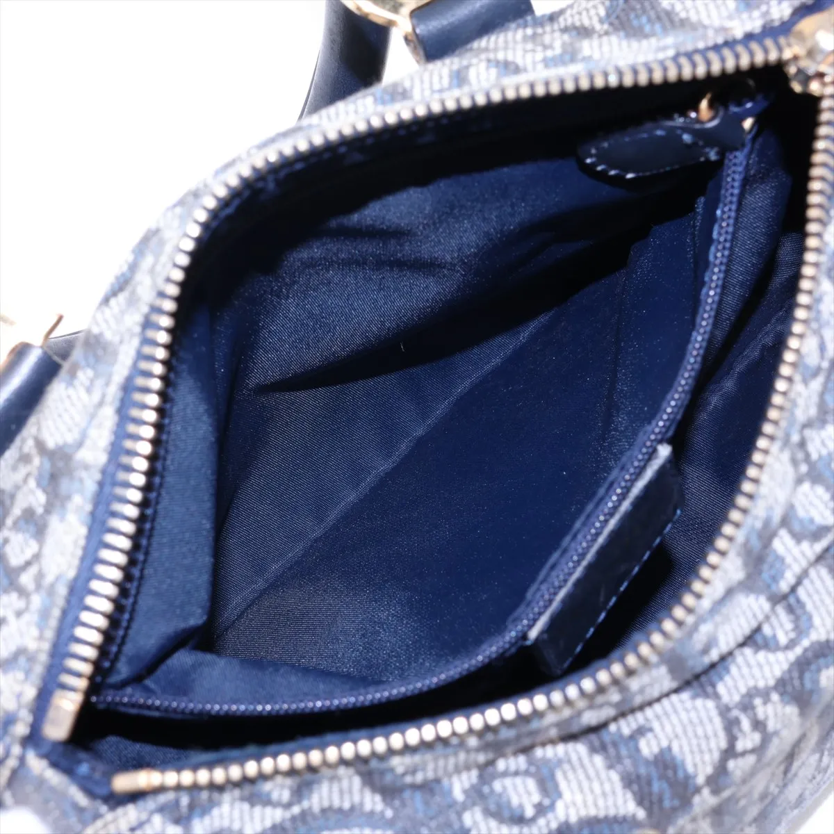 Trotter Canvas x Leather Handbag, Navy — view 8