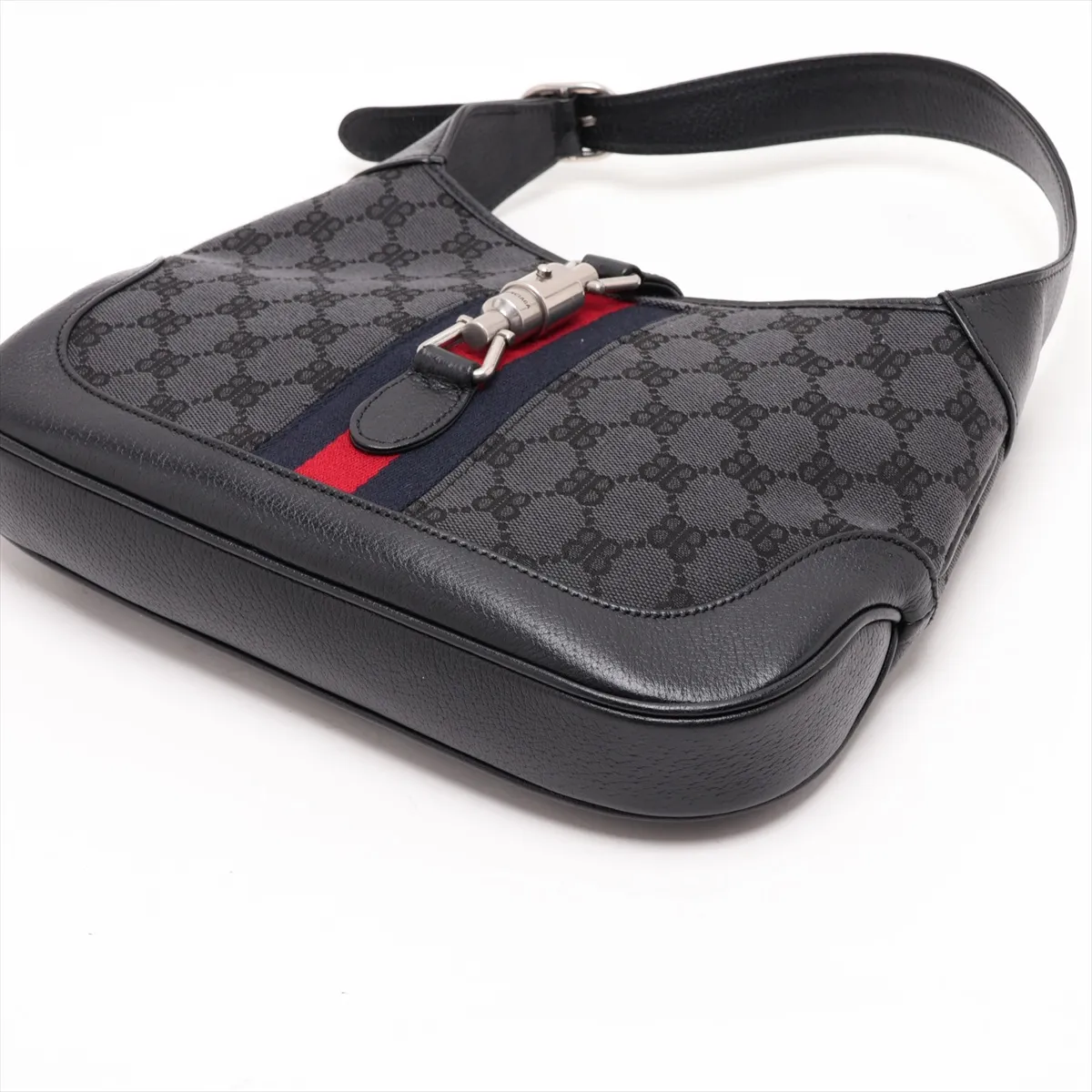 x Balenciaga Jackie Canvas x Leather Shoulder Bag, Black — view 3