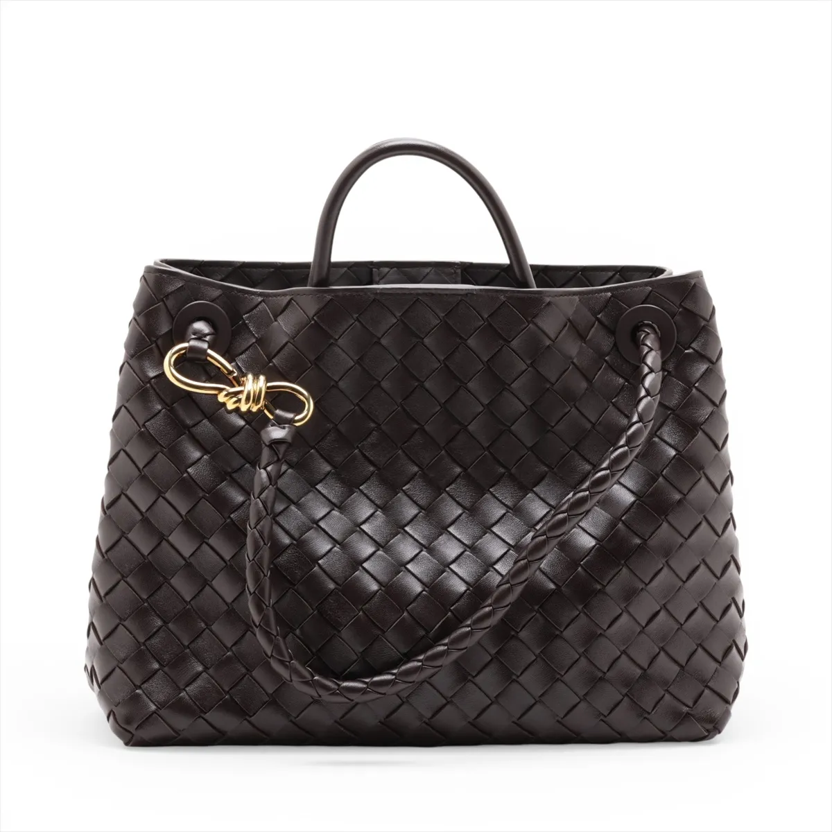 Intrecciato Medium Andiamo Leather 2-Way Handbag, Brown