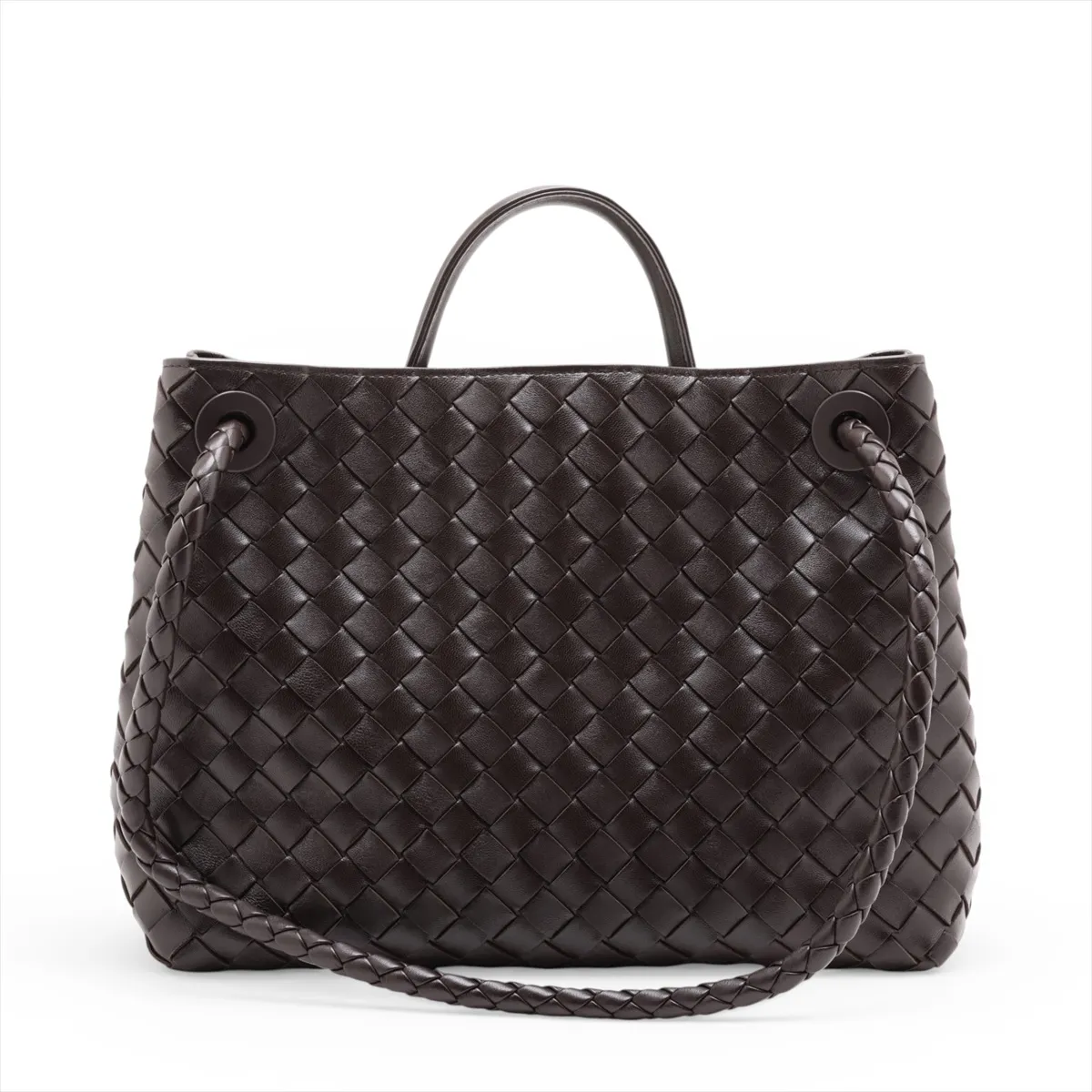 Intrecciato Medium Andiamo Leather 2-Way Handbag, Brown — view 2