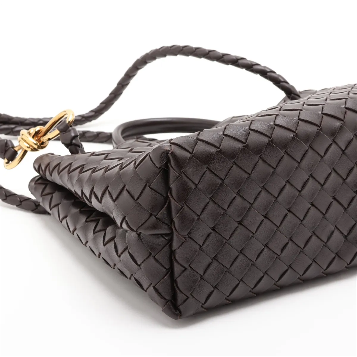 Intrecciato Medium Andiamo Leather 2-Way Handbag, Brown — view 4