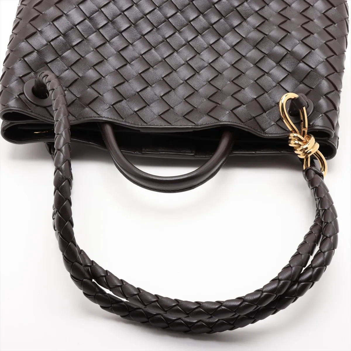 Intrecciato Medium Andiamo Leather 2-Way Handbag, Brown — view 5
