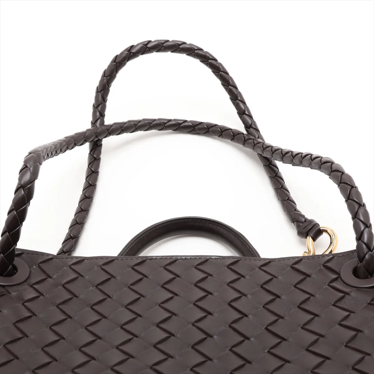 Intrecciato Medium Andiamo Leather 2-Way Handbag, Brown — view 6