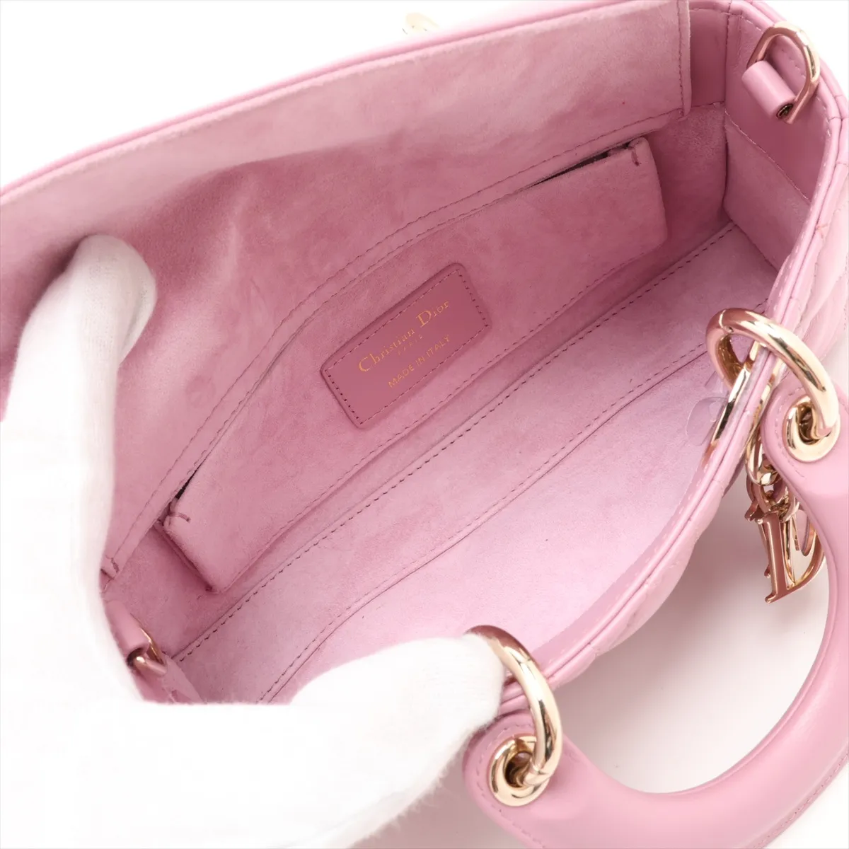 Cannage Lady D-Joy Leather 2-Way Handbag, Pink, Star Mark — view 8