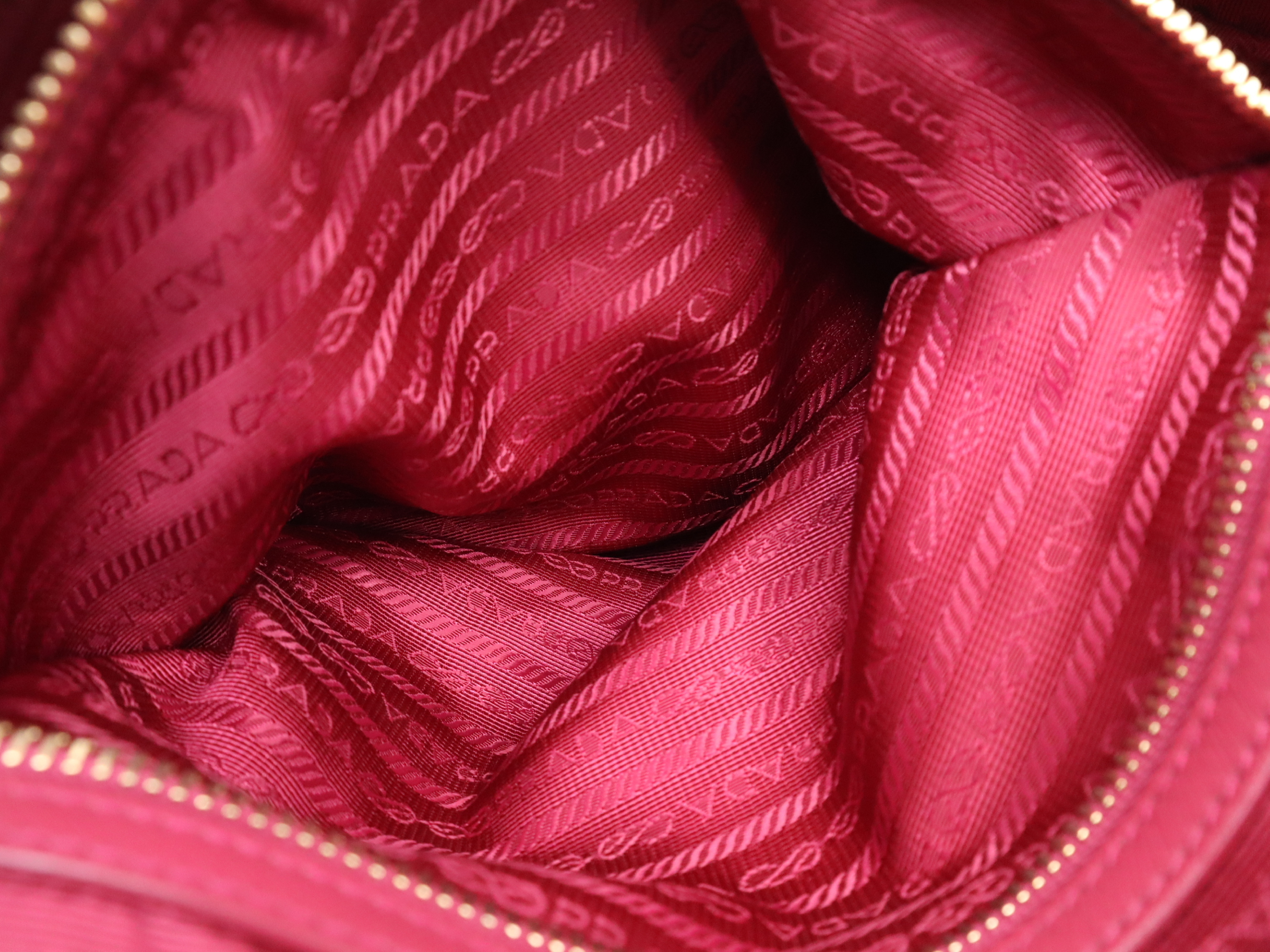 Nylon/Leather 2-Way Tote Bag, Pink, Gold Hardware, Includes Shoulder Strap, Name Tag, and Card Holder. — view 12