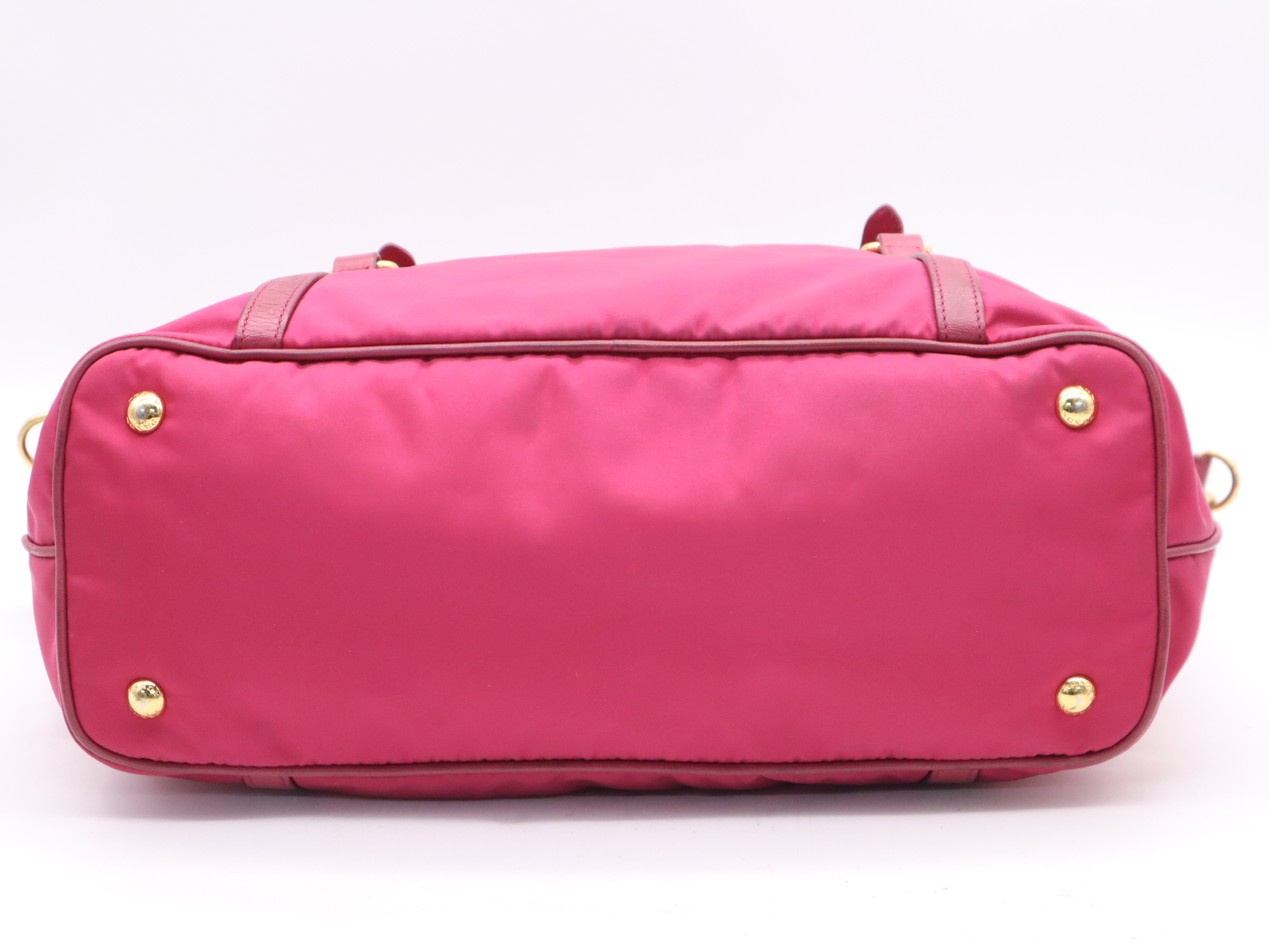 Nylon/Leather 2-Way Tote Bag, Pink, Gold Hardware, Includes Shoulder Strap, Name Tag, and Card Holder. — view 4