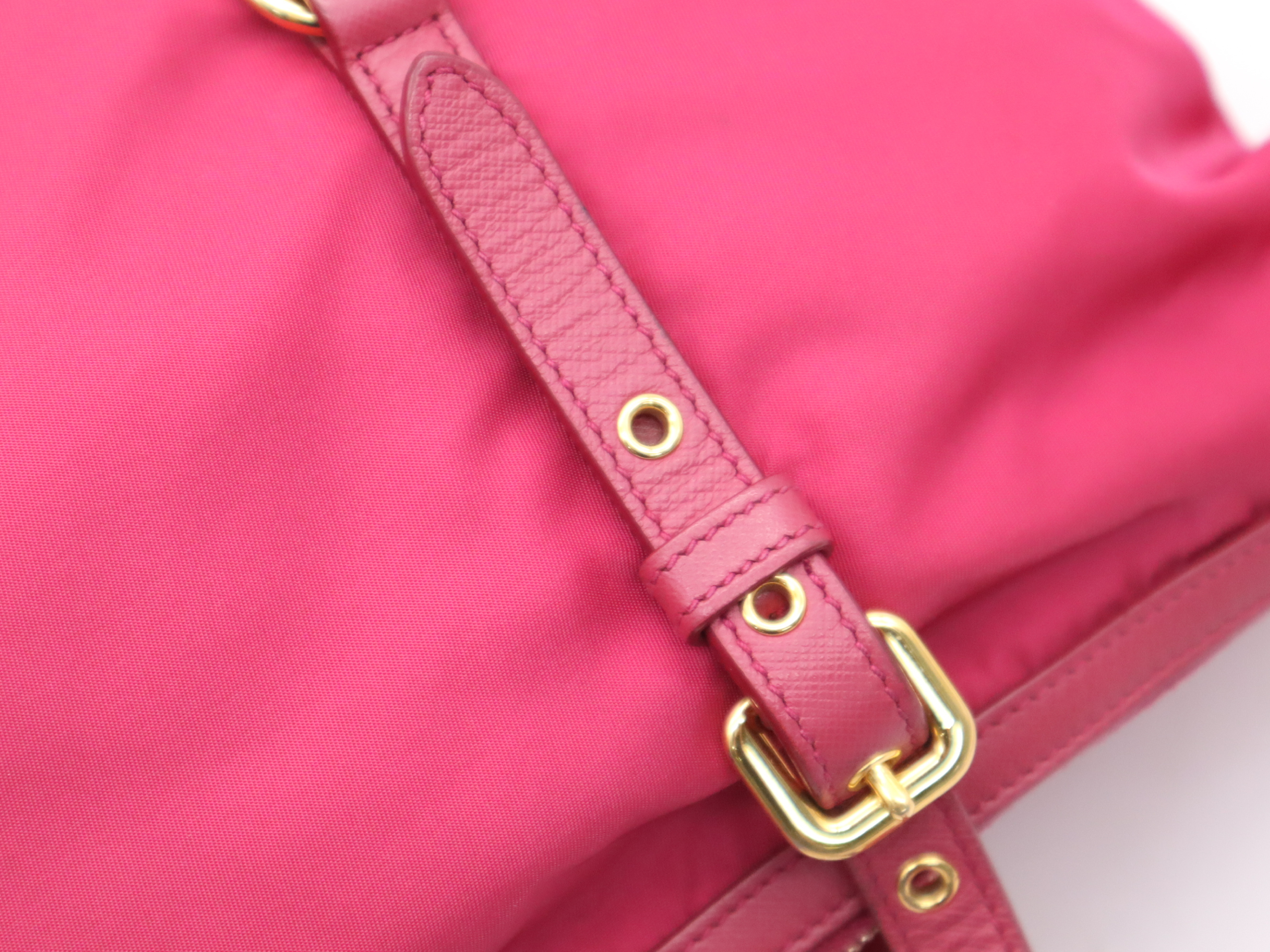 Nylon/Leather 2-Way Tote Bag, Pink, Gold Hardware, Includes Shoulder Strap, Name Tag, and Card Holder. — view 8